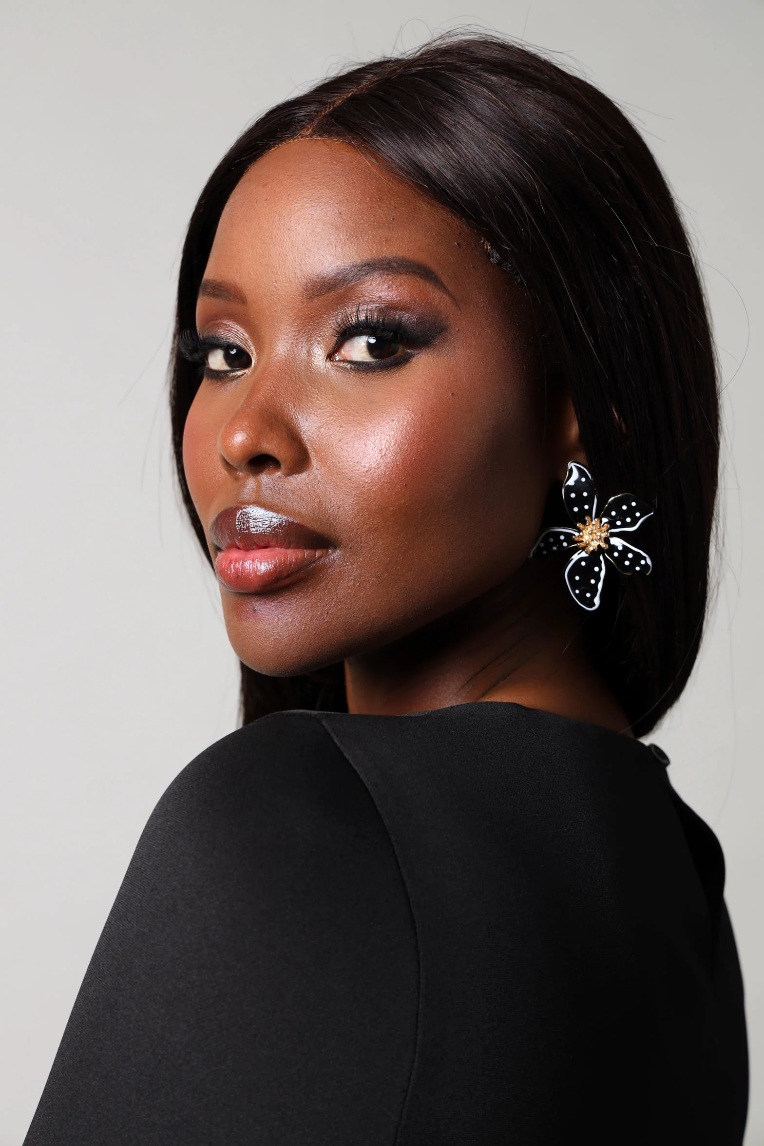 Hand Painted Flower Statement Earrings -  Black - Image 3