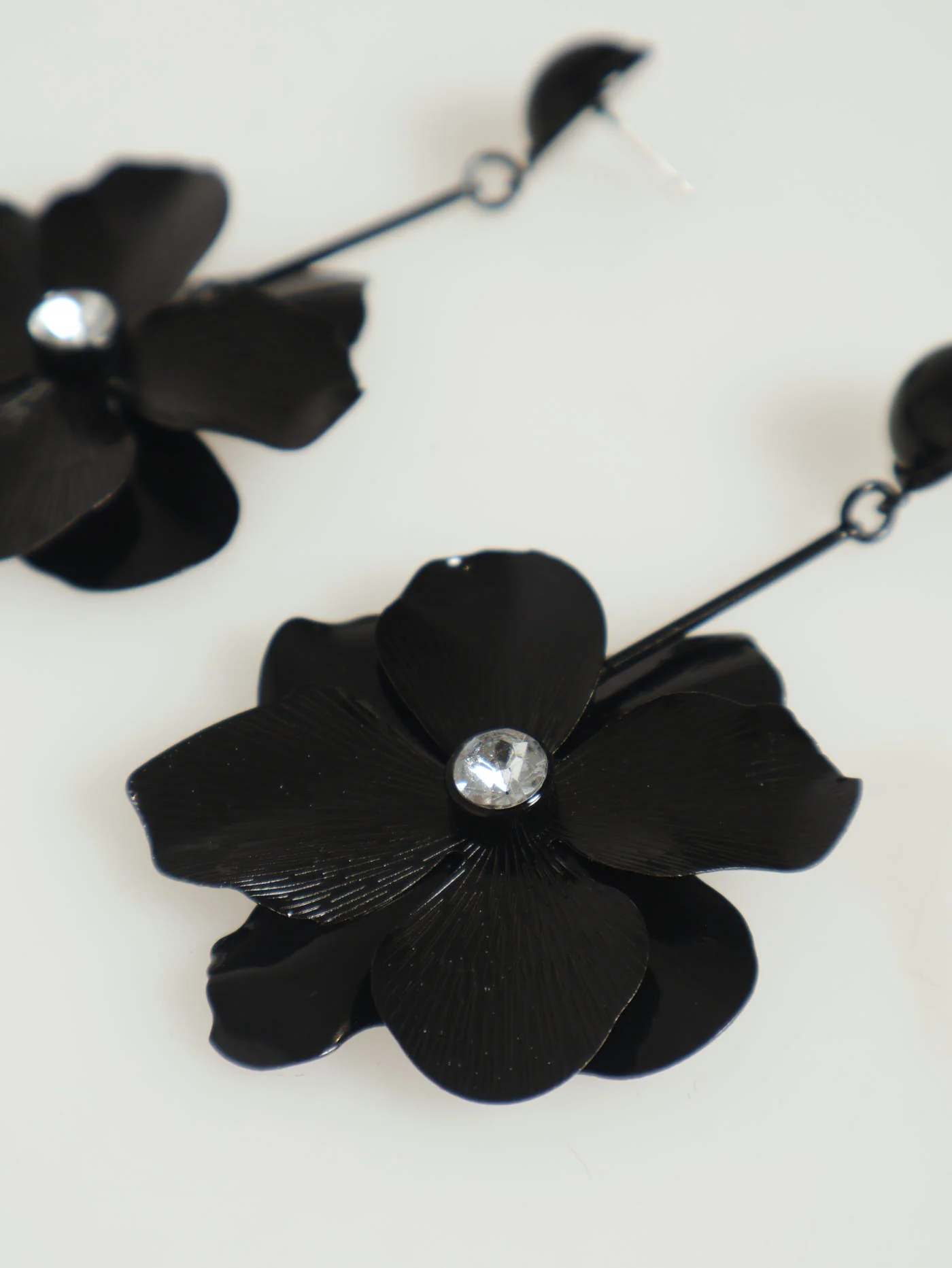 Hanging Diamante Flower Earring - Black - Image 2