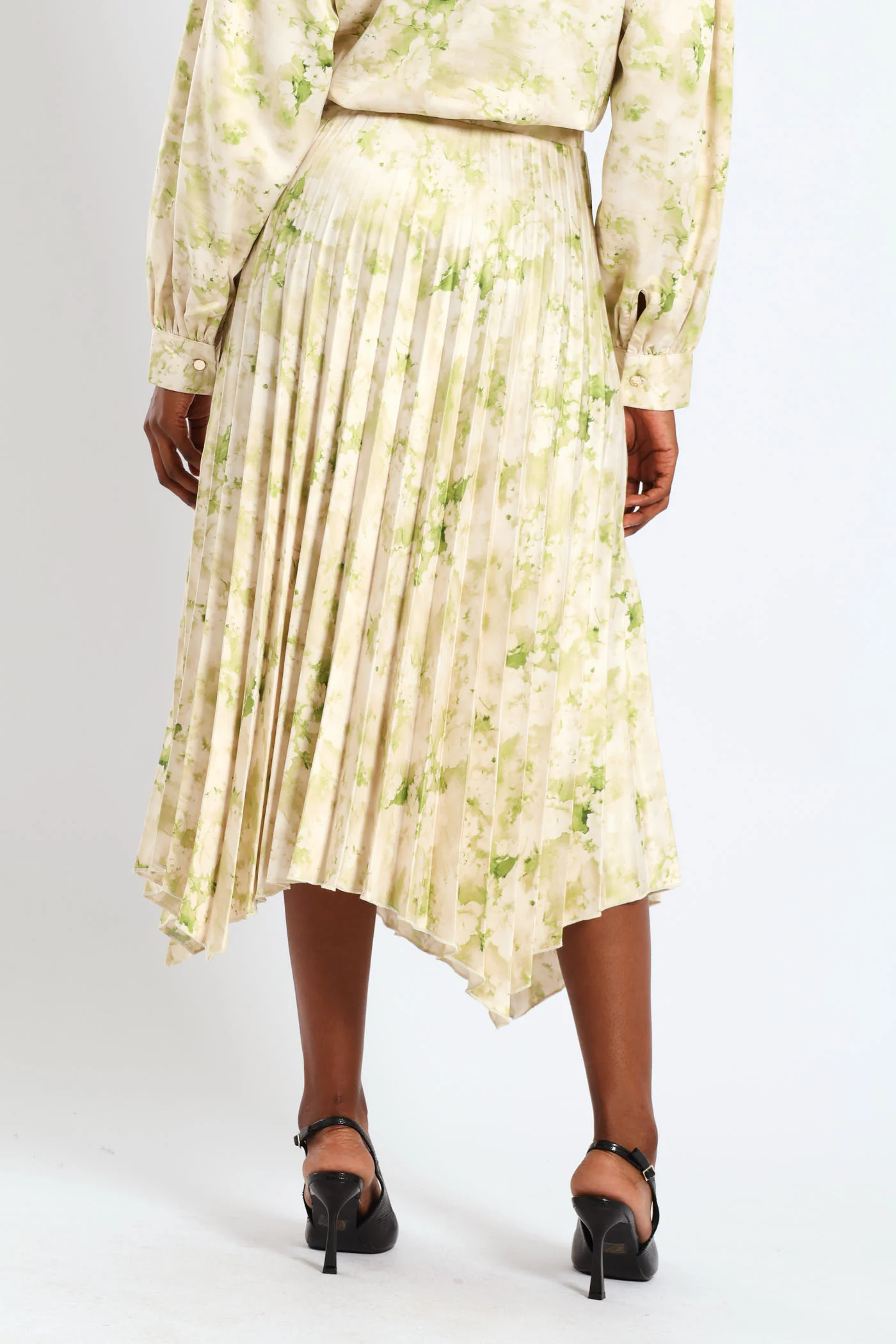 Hankey Hem Pleated Skirt - Cream/Green - Image 6
