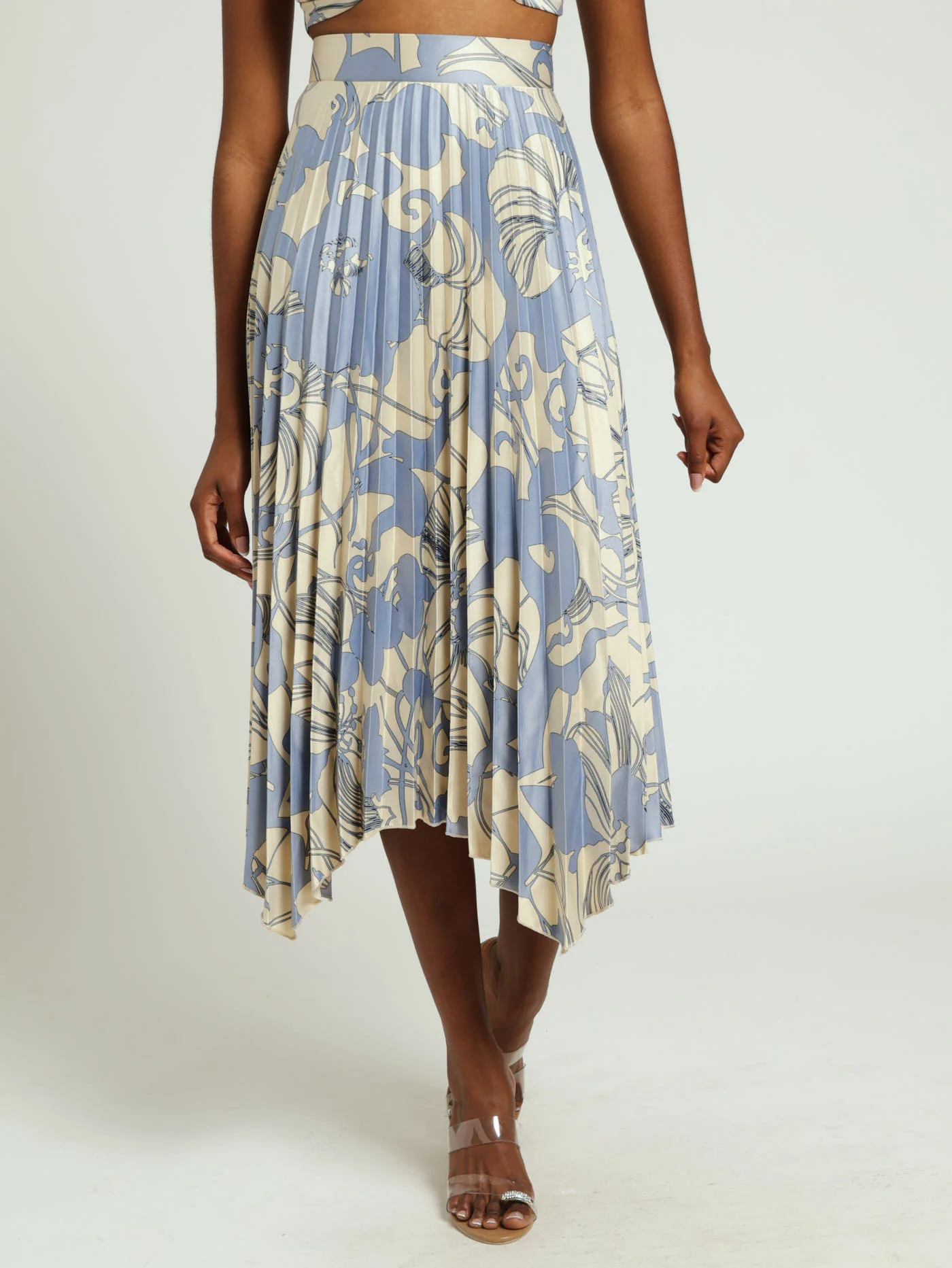 Hankey Hem Pleated Skirt - Dusty Blue