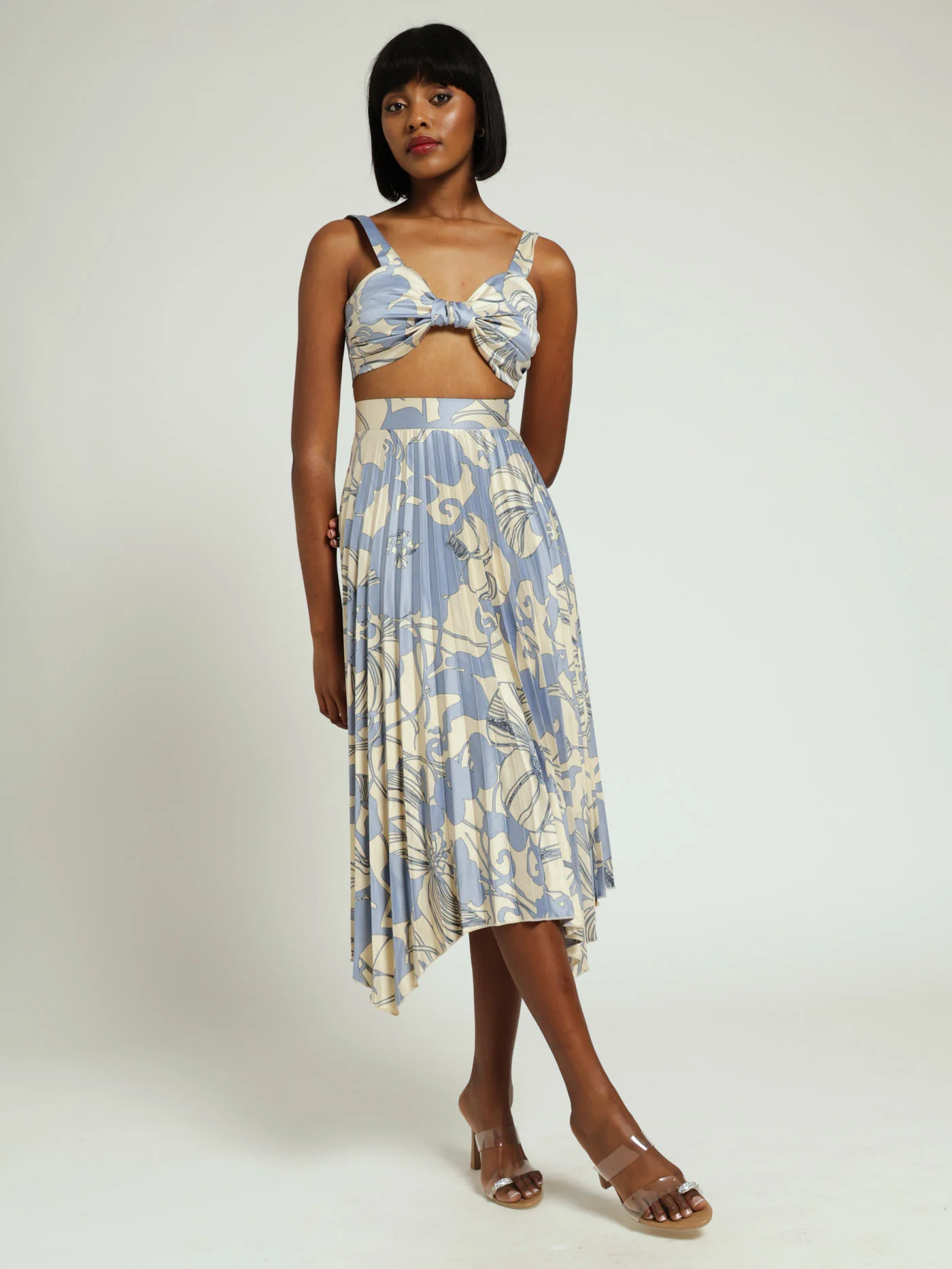 Hankey Hem Pleated Skirt - Dusty Blue - Image 2