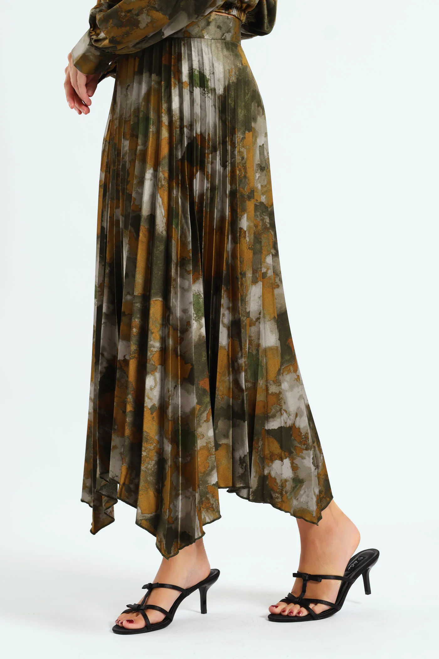 Hankey Hem Pleated Skirt - Grey/Green - Image 3