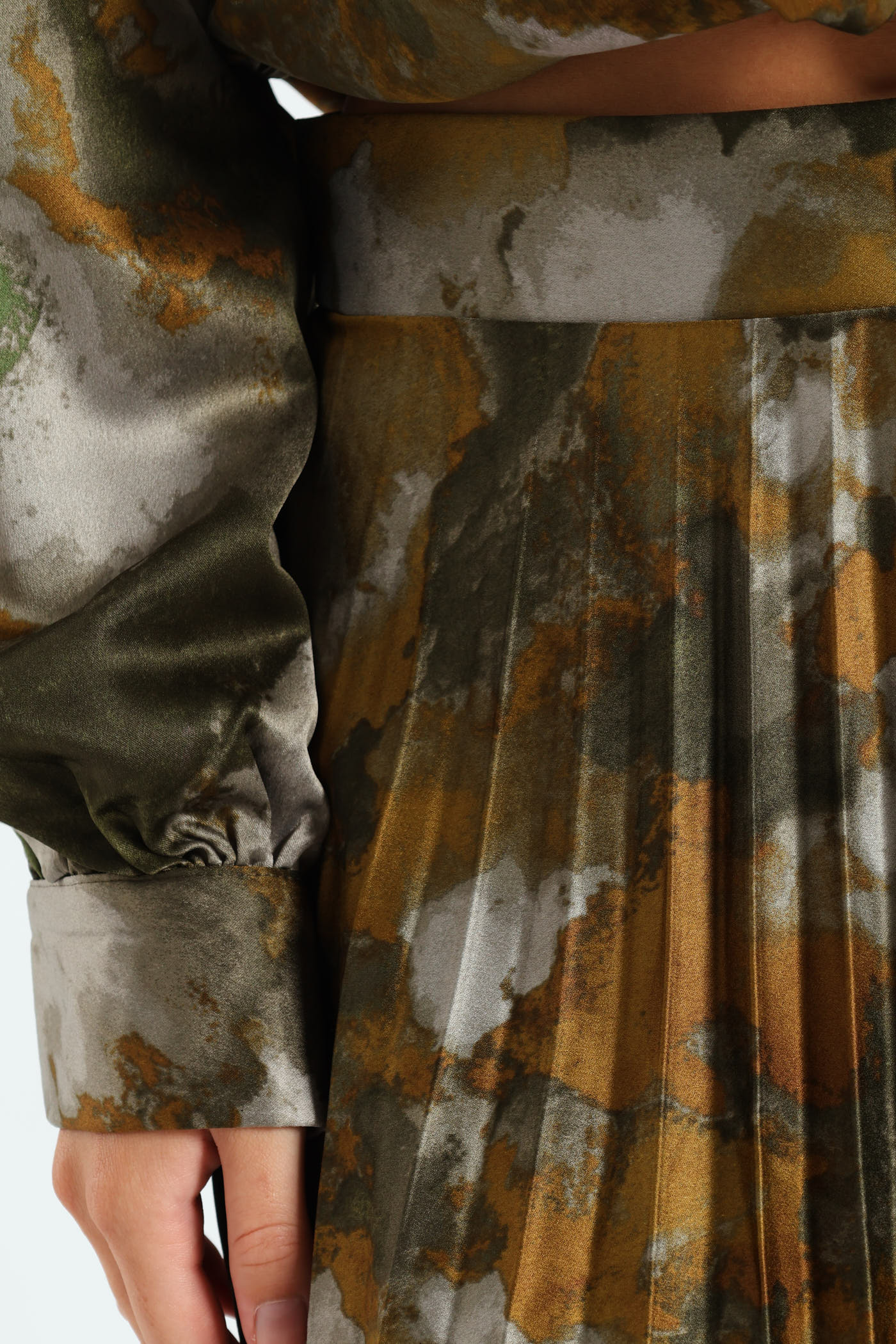 Hankey Hem Pleated Skirt - Grey/Green - Image 4