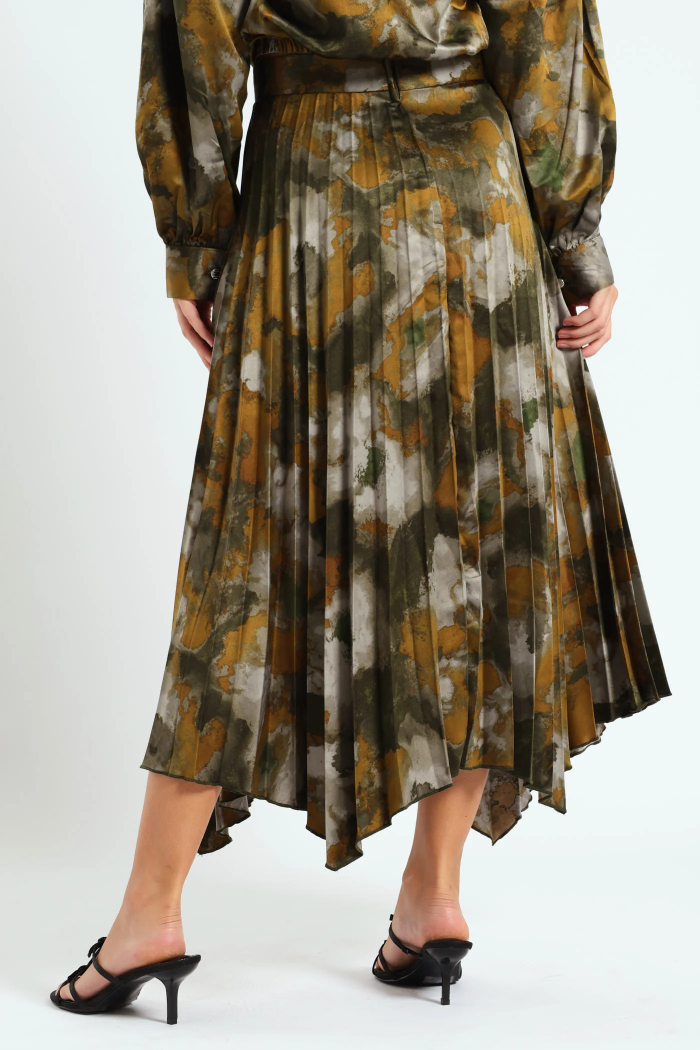 Hankey Hem Pleated Skirt - Grey/Green - Image 5