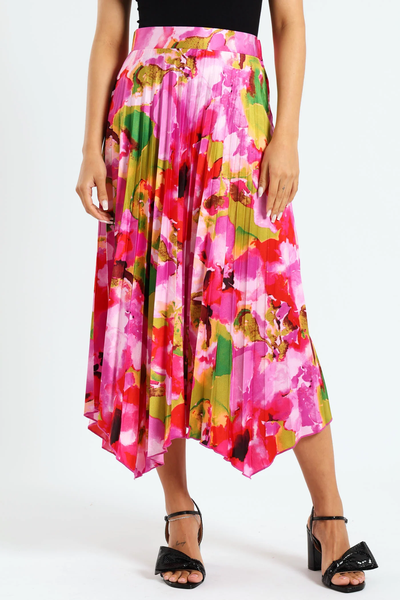 Hankey Hem Pleated Skirt - Pink/Orange