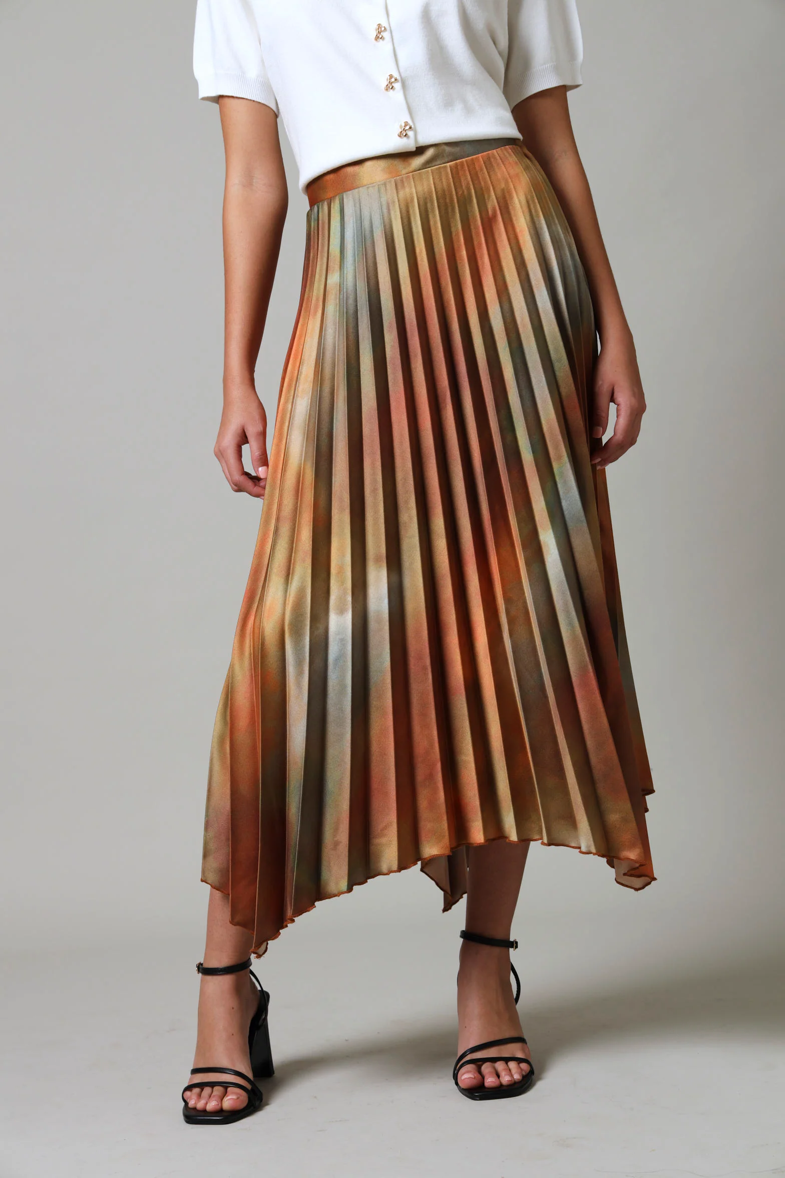 Hanky Hem Pleated Skirt - Multi