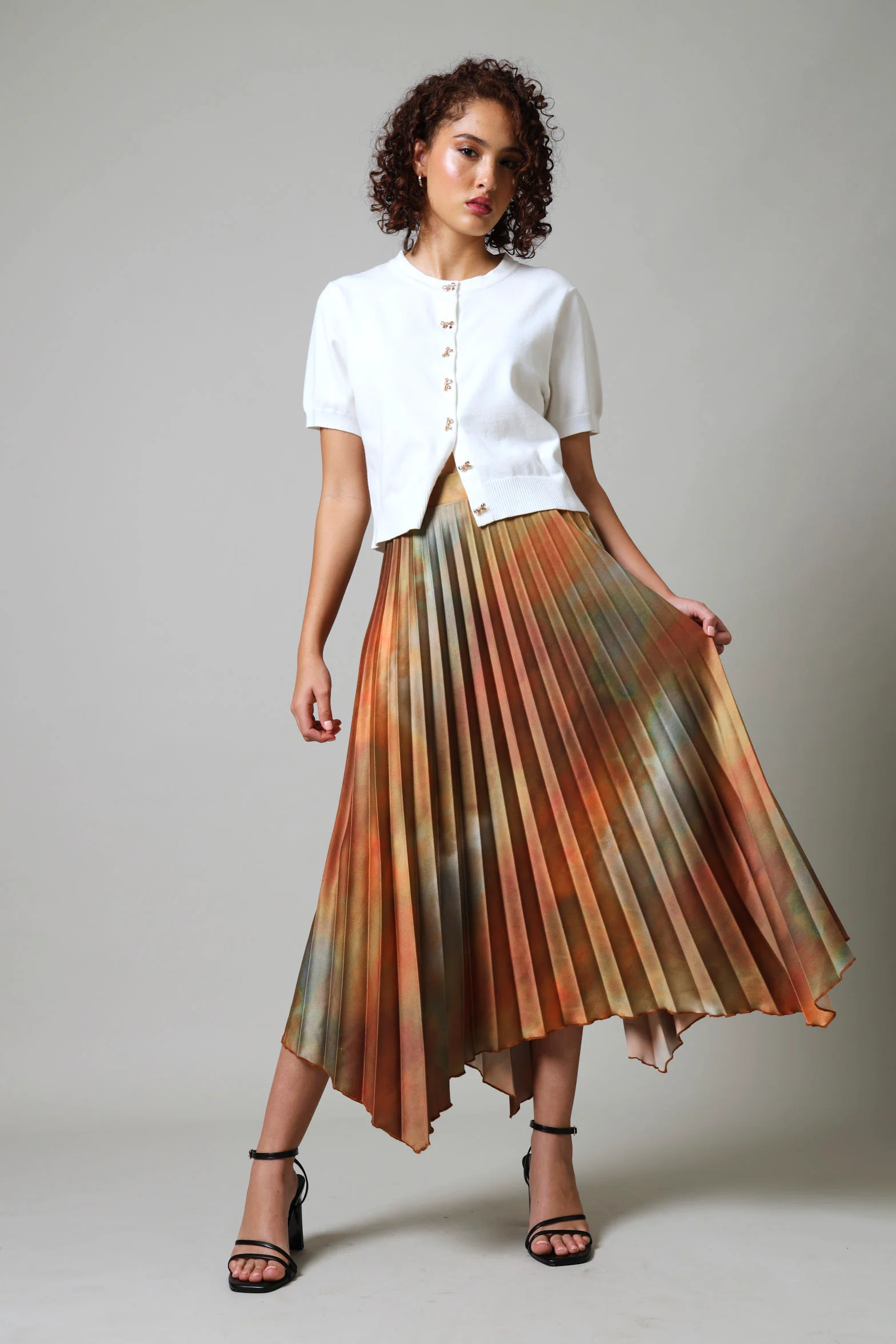 Hanky Hem Pleated Skirt - Multi - Image 2