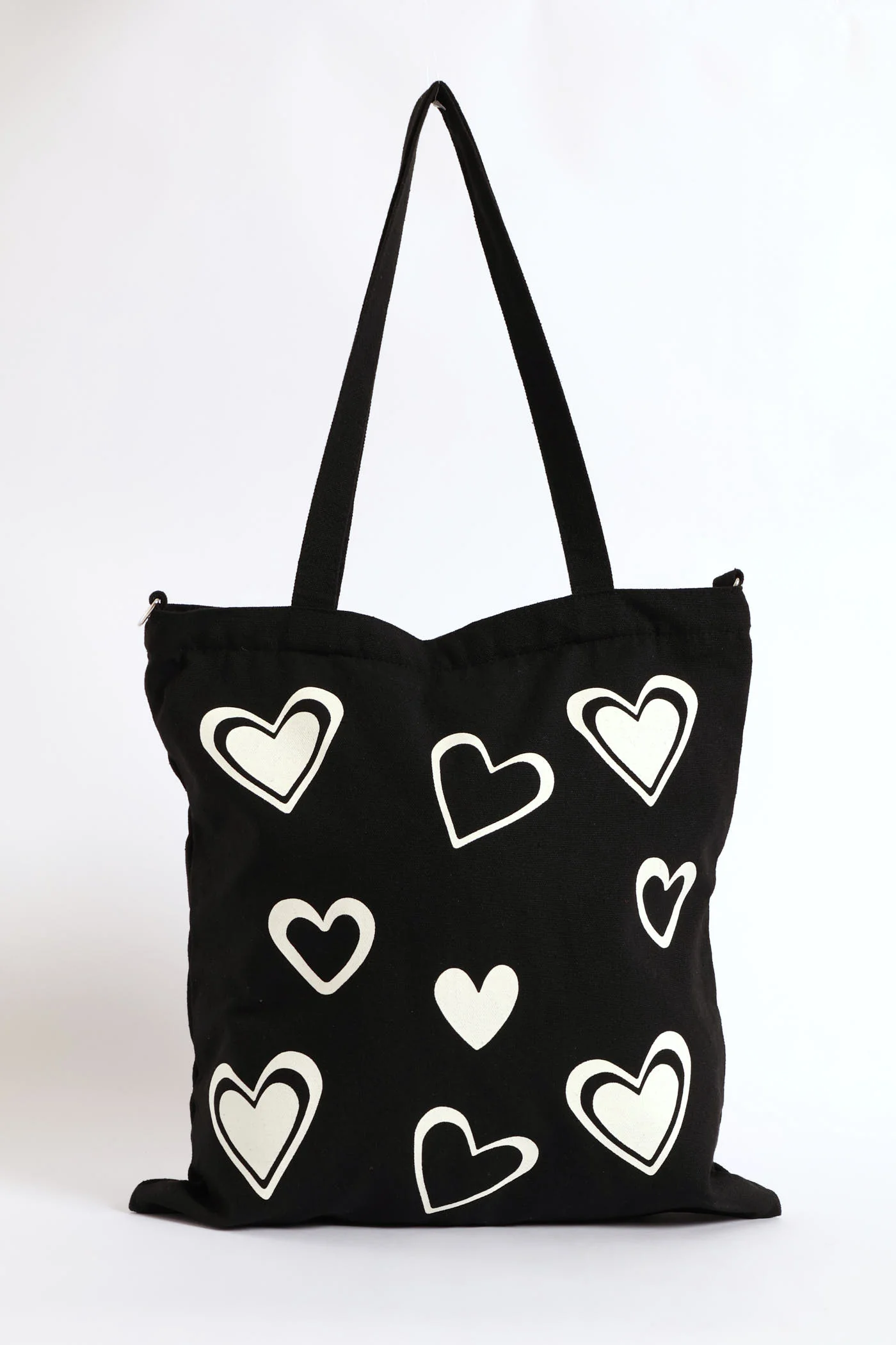 Heart Canvas Shopper Bag - Black