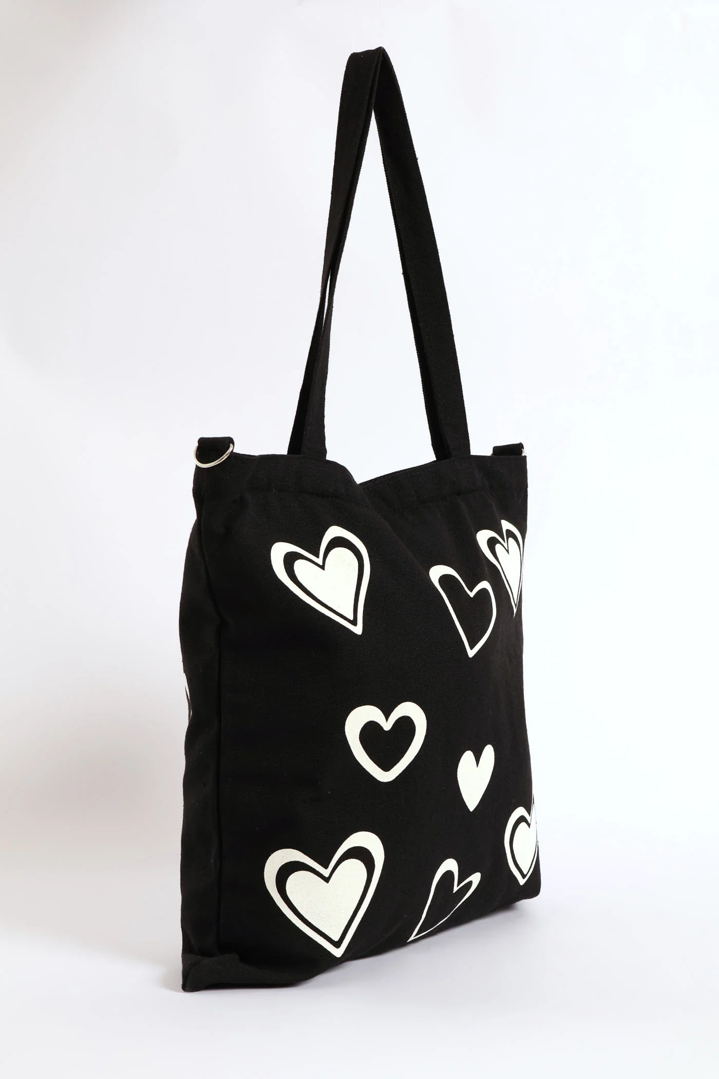 Heart Canvas Shopper Bag - Black - Image 2