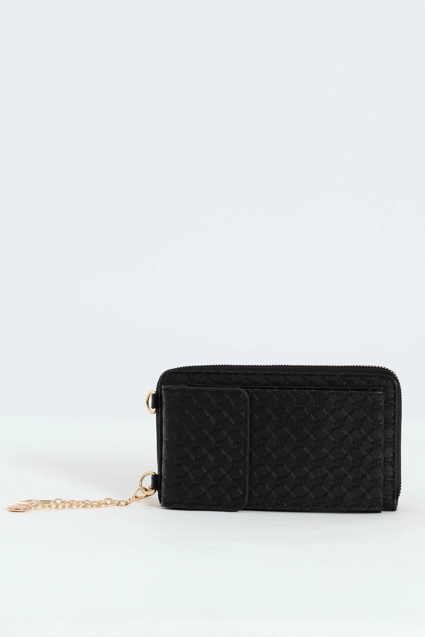 Heart Charm Monogram Embossed Cellphone Satchel Bag - Black - Image 6
