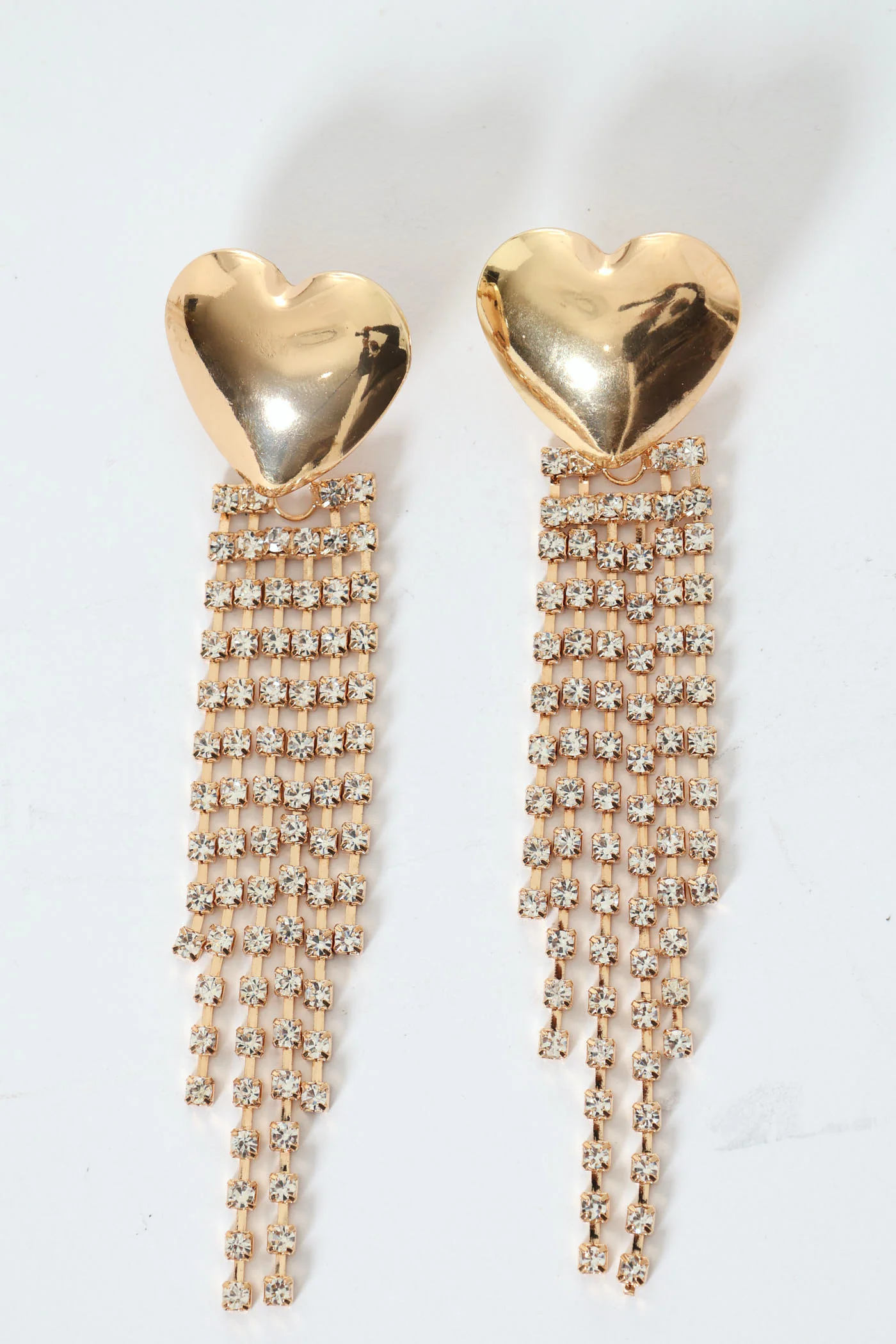 Heart Diamante Glitz Earrings - Gold
