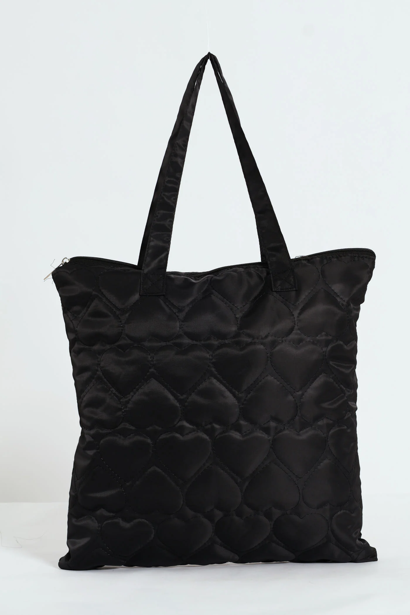 Heart Embroidered Shopper Bag - Black