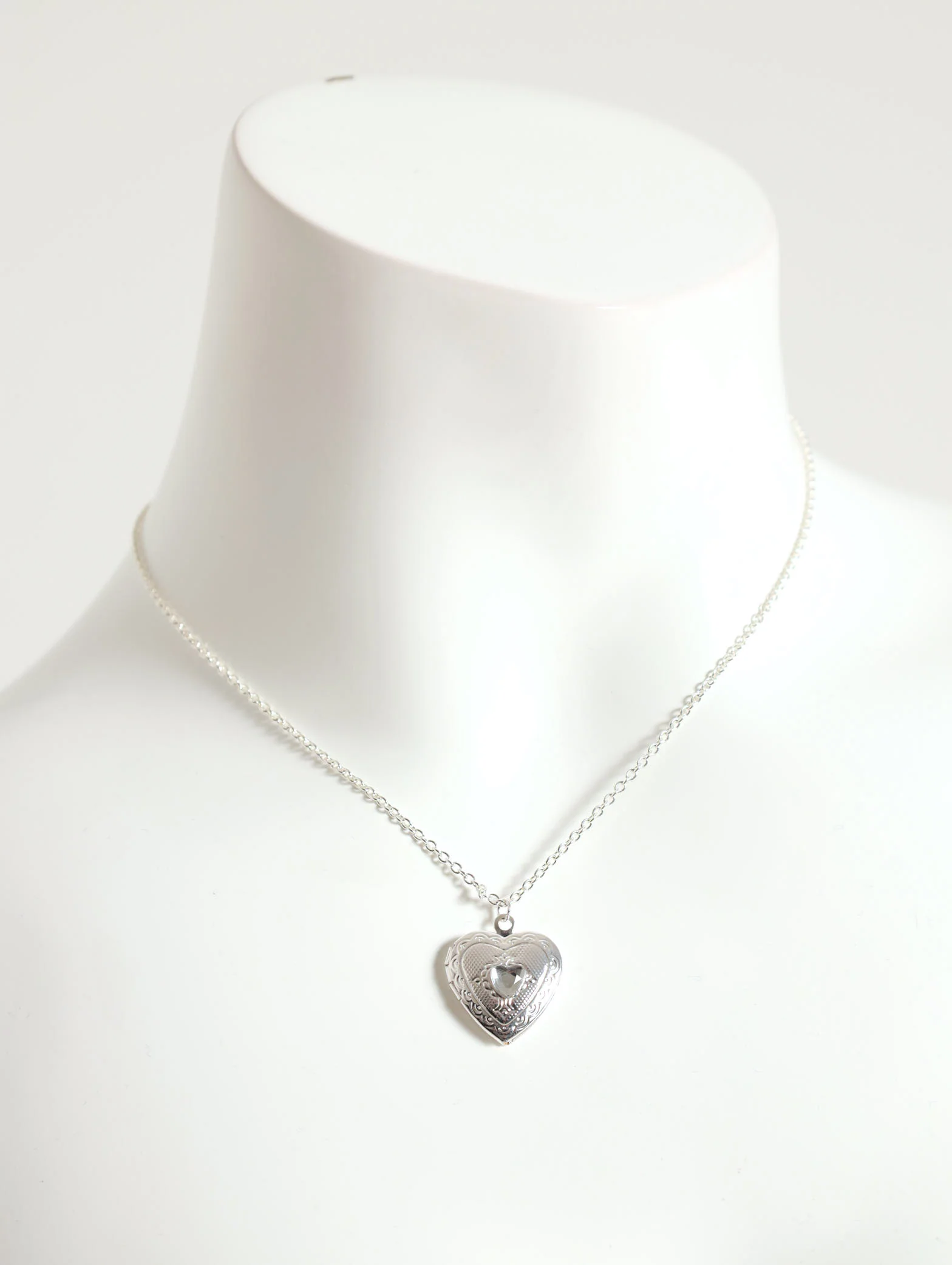 Heart Locket With Diamante & Heart Studs