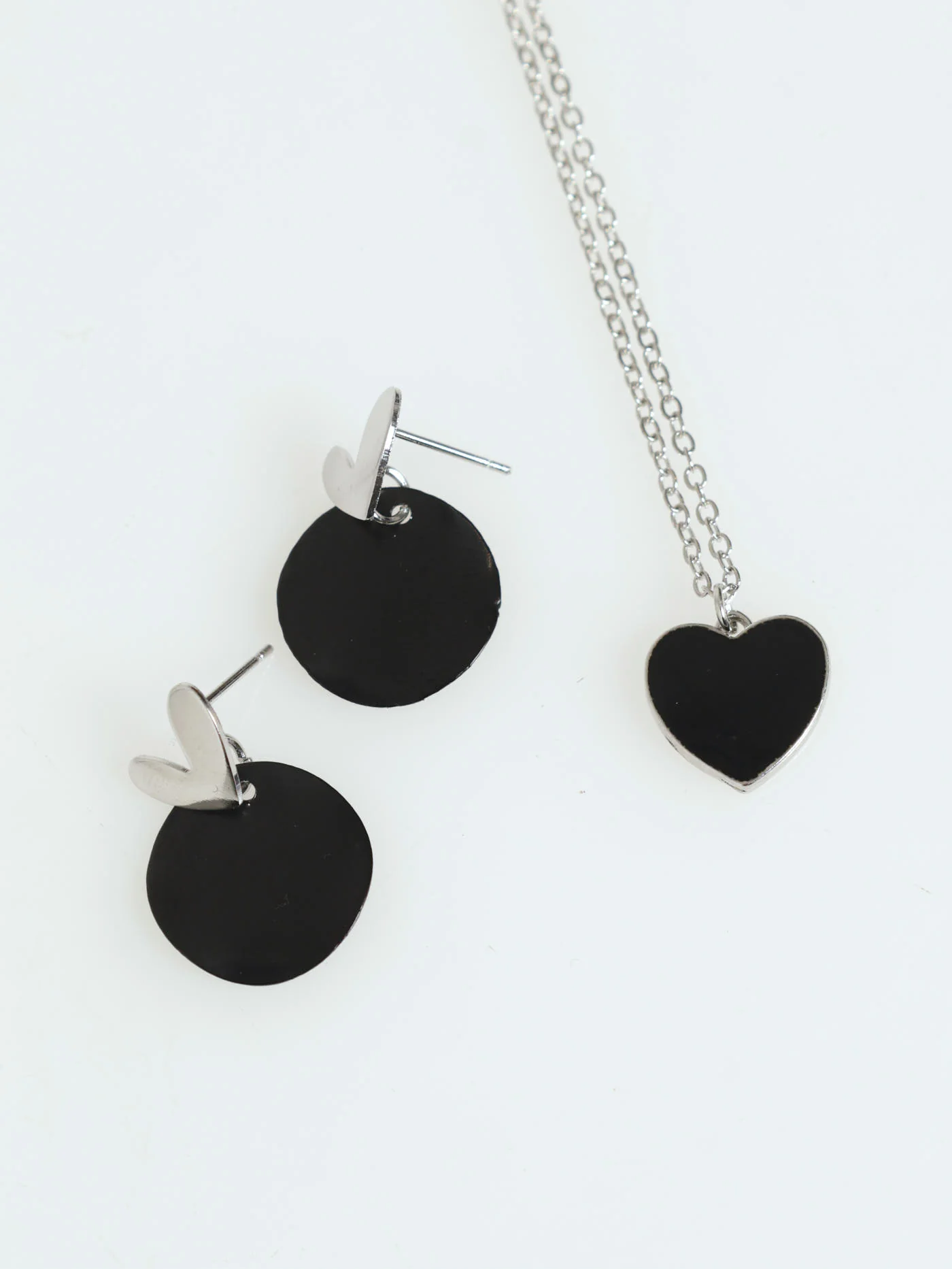 Heart Pendant Necklace & Earrings - Silver - Image 3