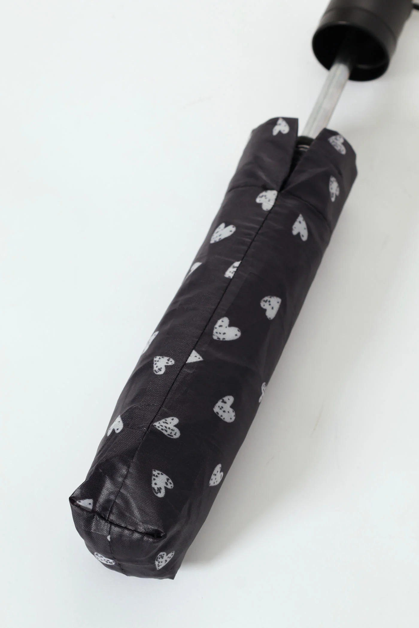 Heart Print Umbrella - Black - Image 3
