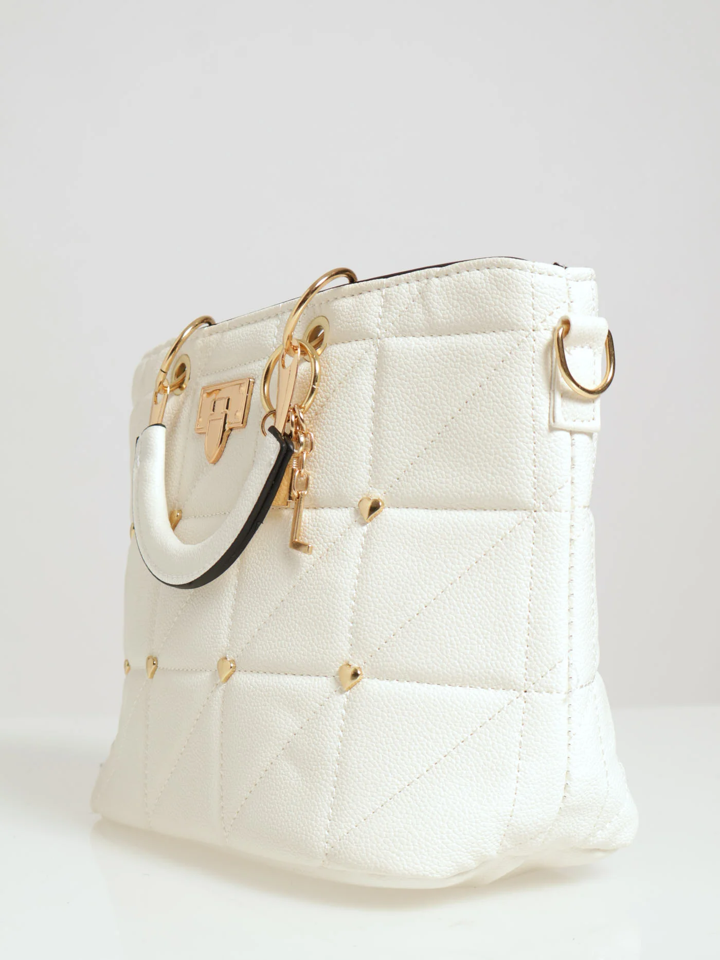 Heart Stud & Charm Metal Handle Tote Bag - White - Image 2