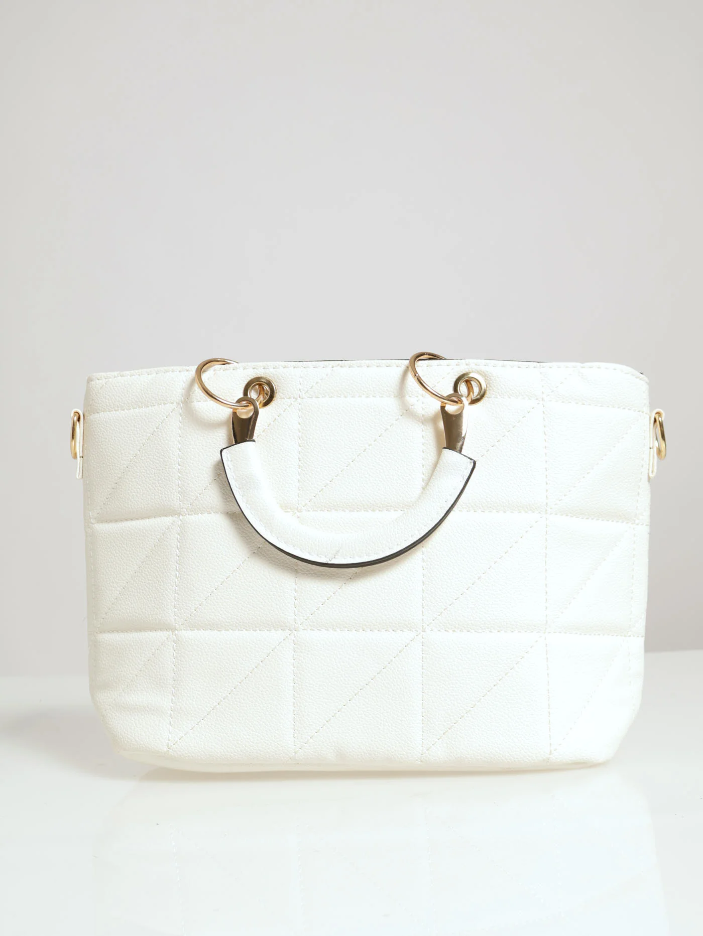 Heart Stud & Charm Metal Handle Tote Bag - White - Image 3
