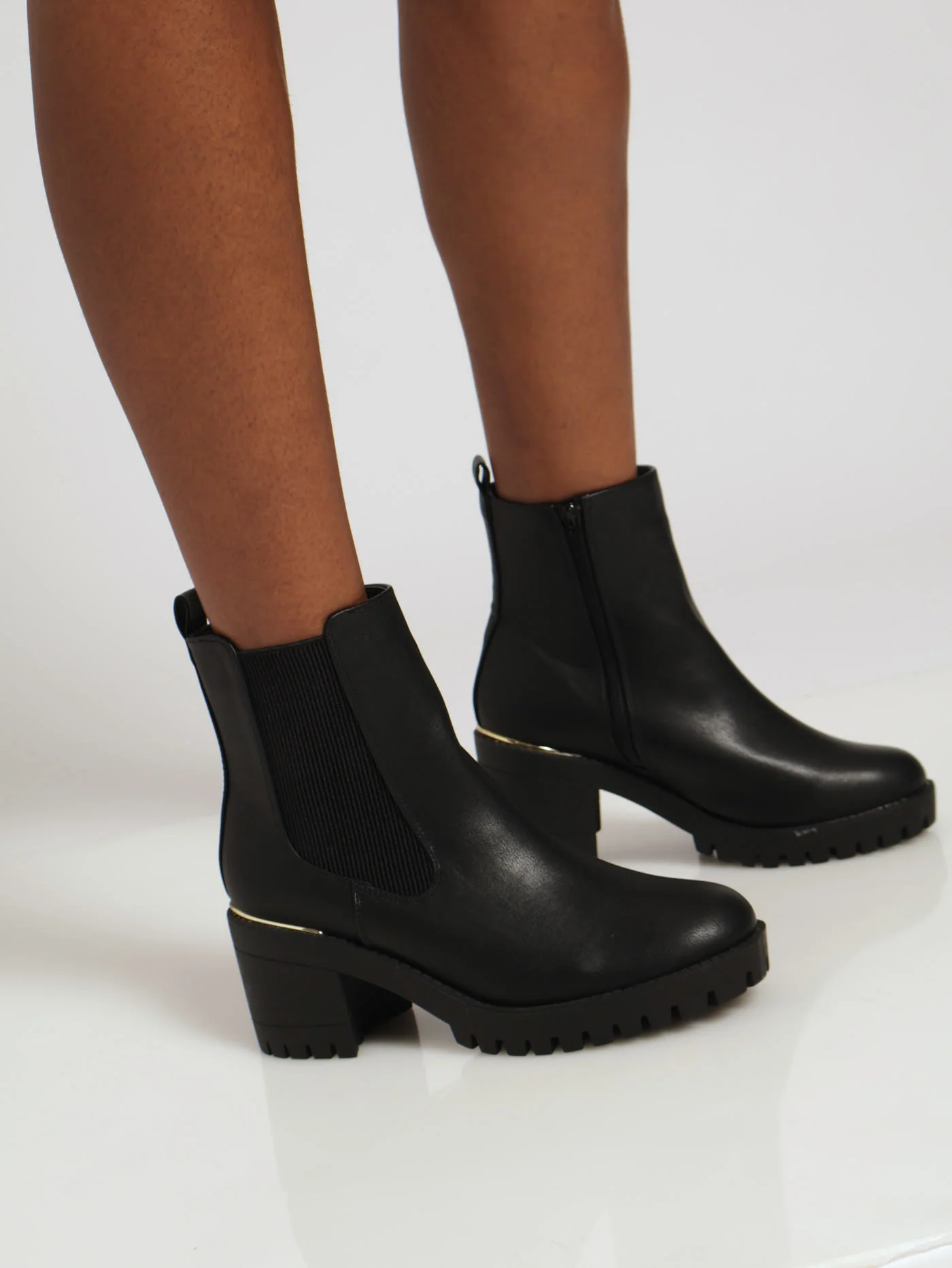 Heeled Ankle Chelsea Boot With Gold Heel Insert - Black - Image 3