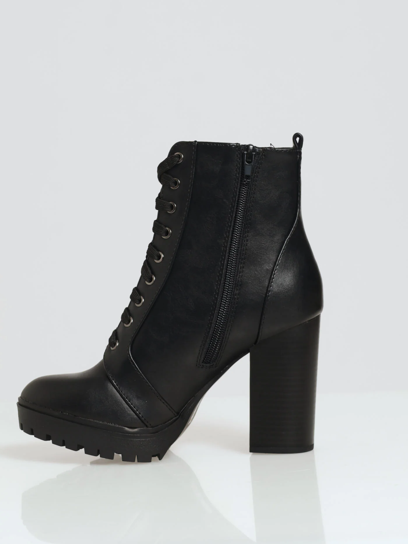 Heeled Ankle Block Lace Up Boot - Black - Image 2