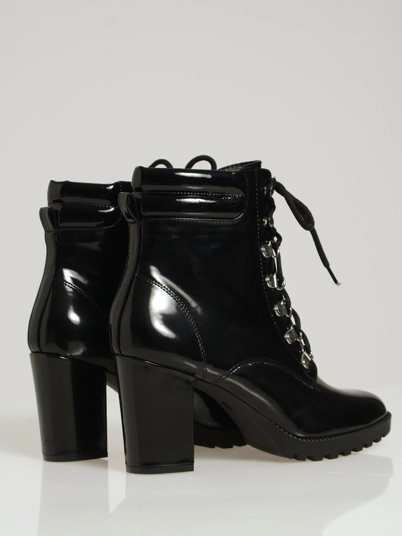 Heeled Ankle Lace Up Boot With Eyelet Detail - Black - Image 3
