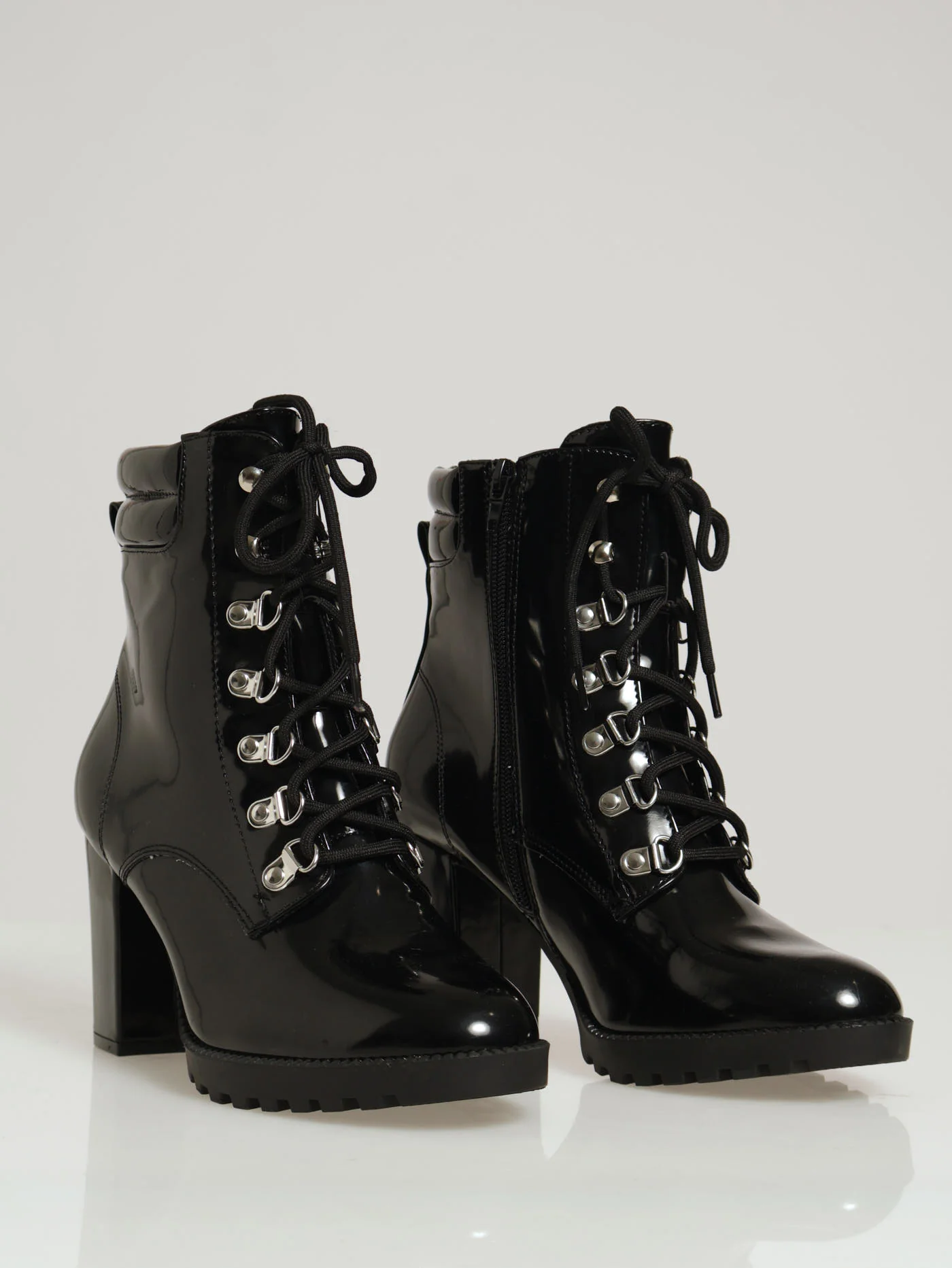 Heeled Ankle Lace Up Boot With Eyelet Detail - Black - Image 6