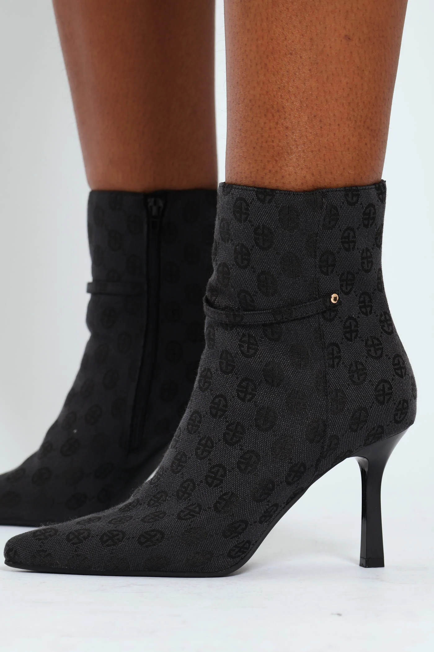 Heeled Ankle Monogram Boot With Ankle Strip - Black