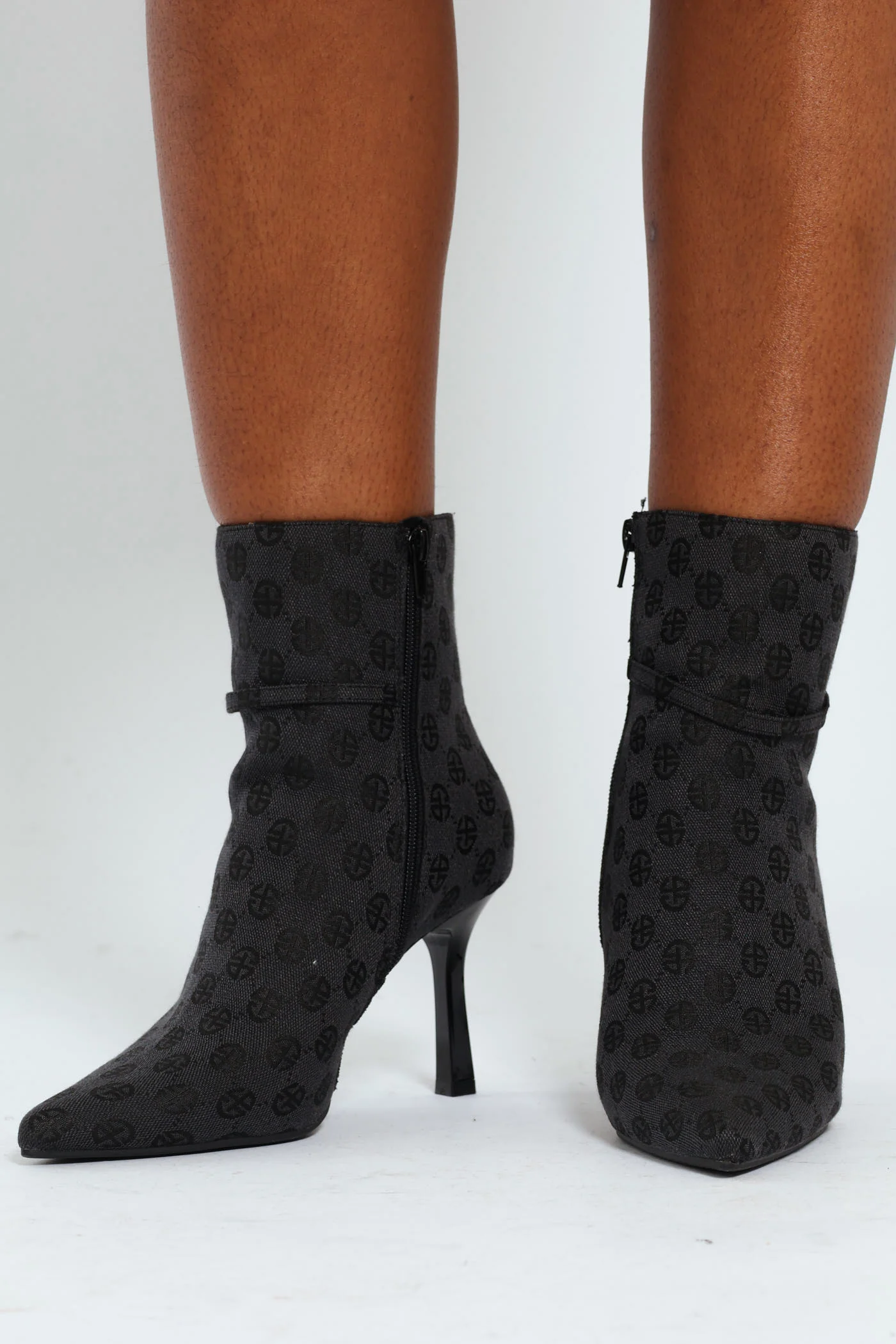 Heeled Ankle Monogram Boot With Ankle Strip - Black - Image 2