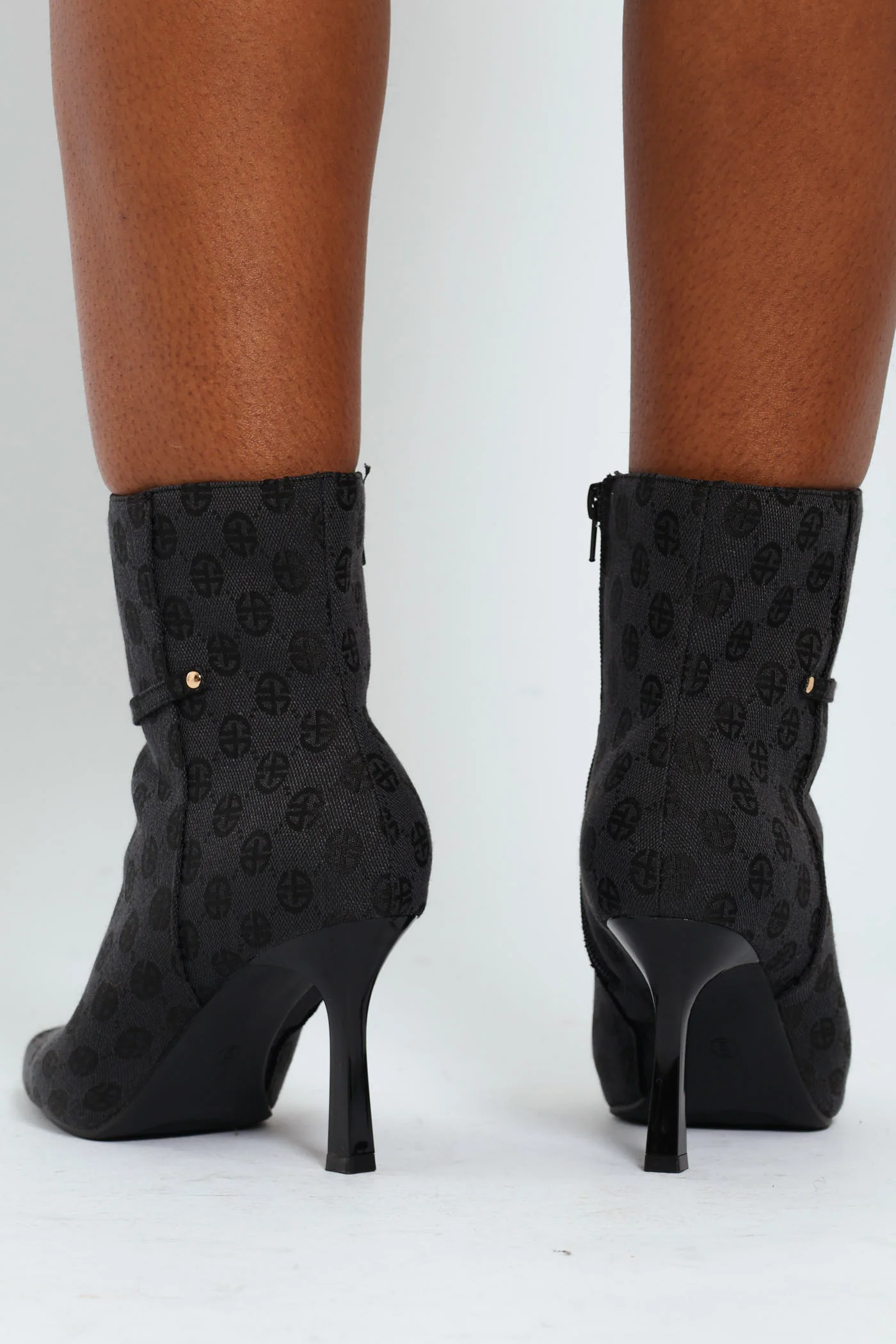 Heeled Ankle Monogram Boot With Ankle Strip - Black - Image 5
