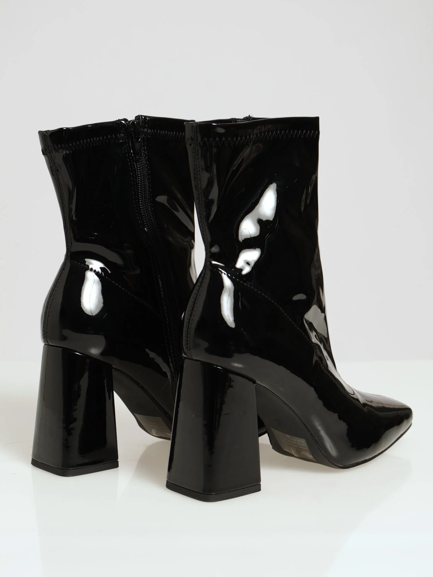 Heeled Ankle Patent Sock Boots - Black - Image 3