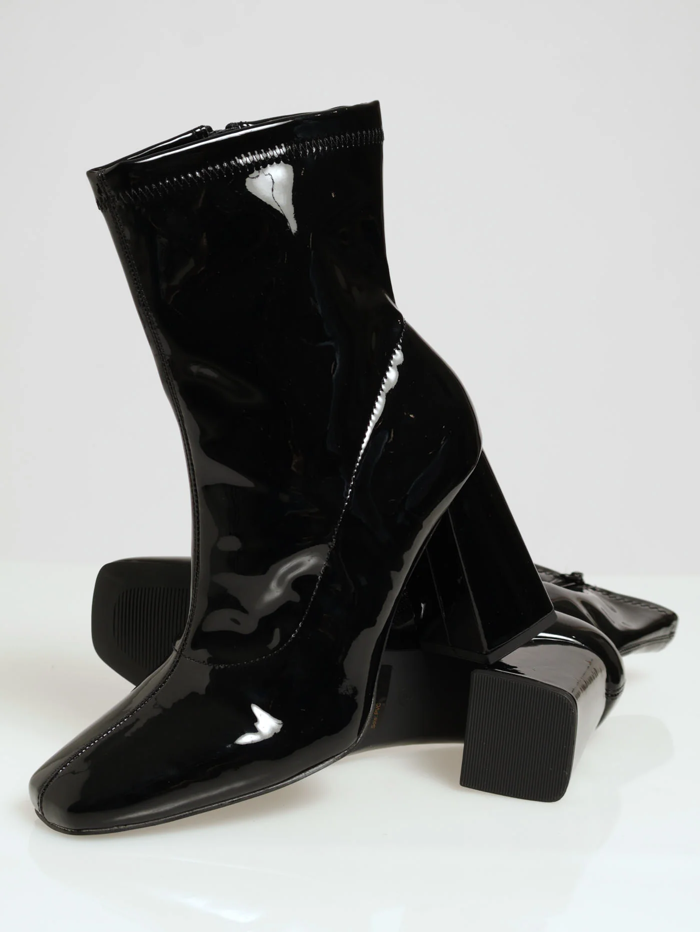 Heeled Ankle Patent Sock Boots - Black - Image 4