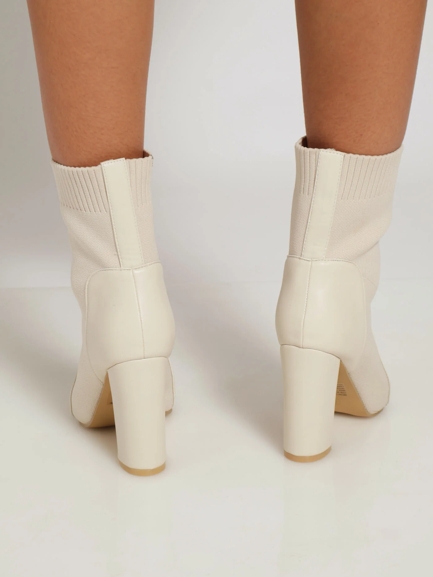 Heeled Ankle Pointed Sock Boot With Rib Detail - Off White - Image 3