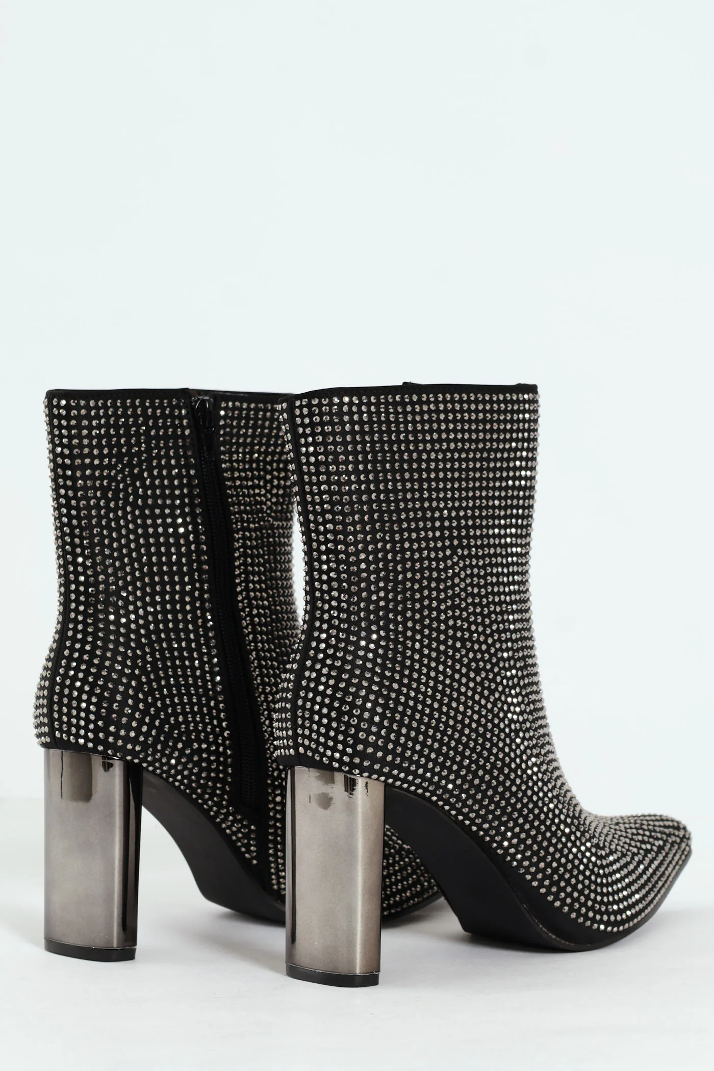 Heeled Ankle Pointy Diamante Sock Boot - Gunmetal - Image 2