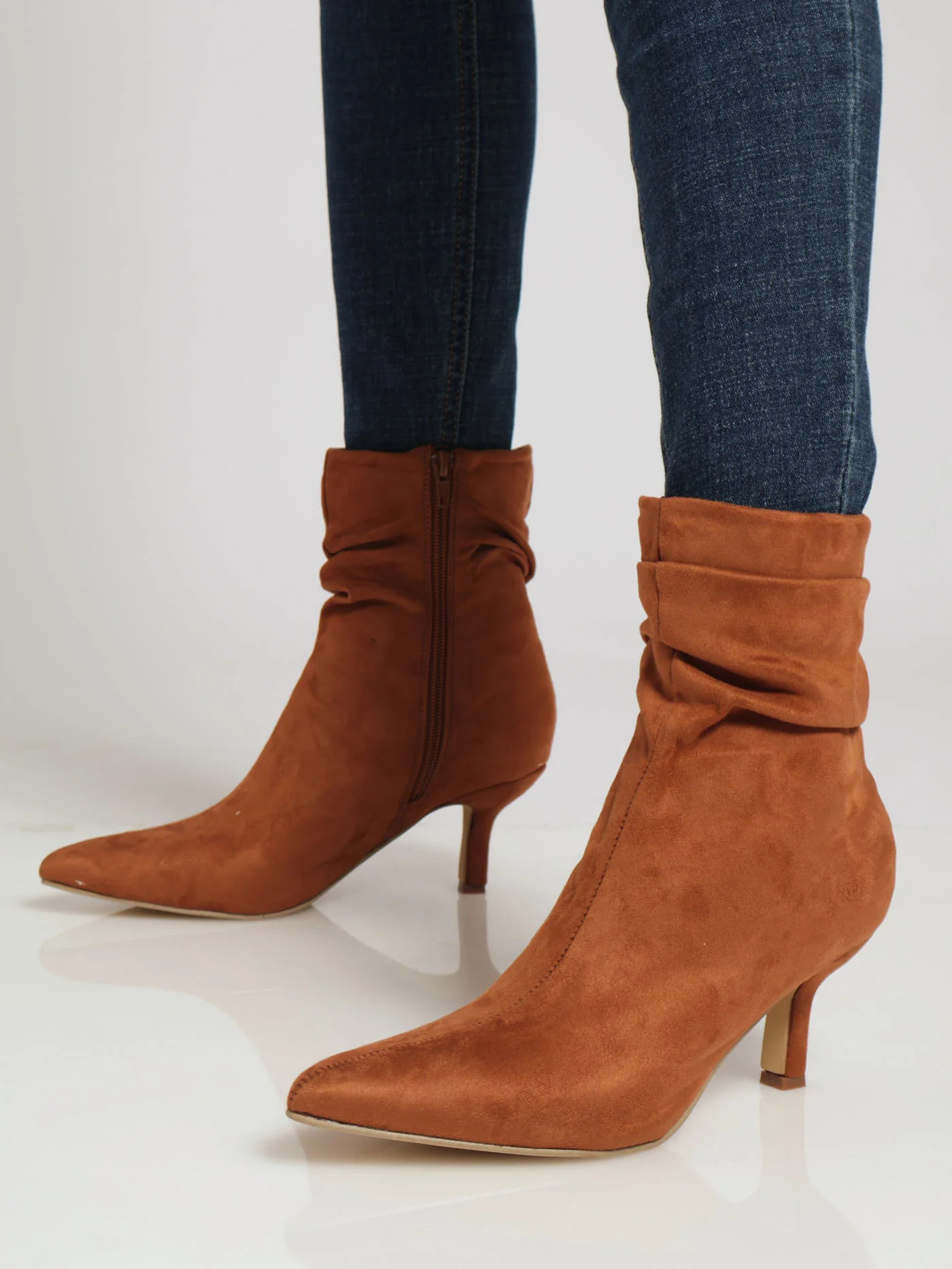 Heeled Ankle Pointy Slouch Boot - Brown
