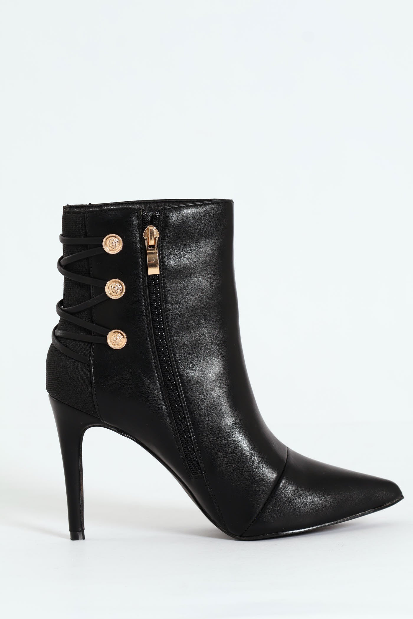 Heeled Ankle Pointy Stud Randing Boot - Black