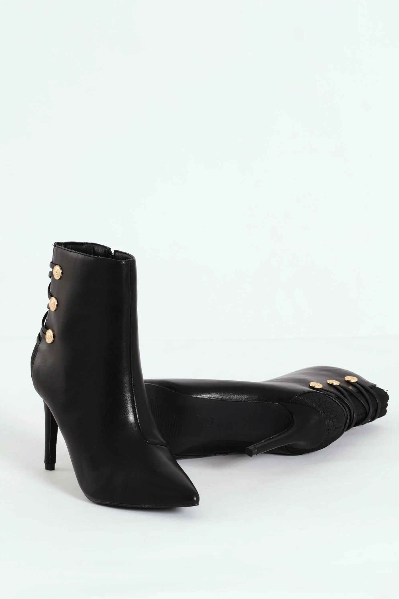 Heeled Ankle Pointy Stud Randing Boot - Black - Image 2