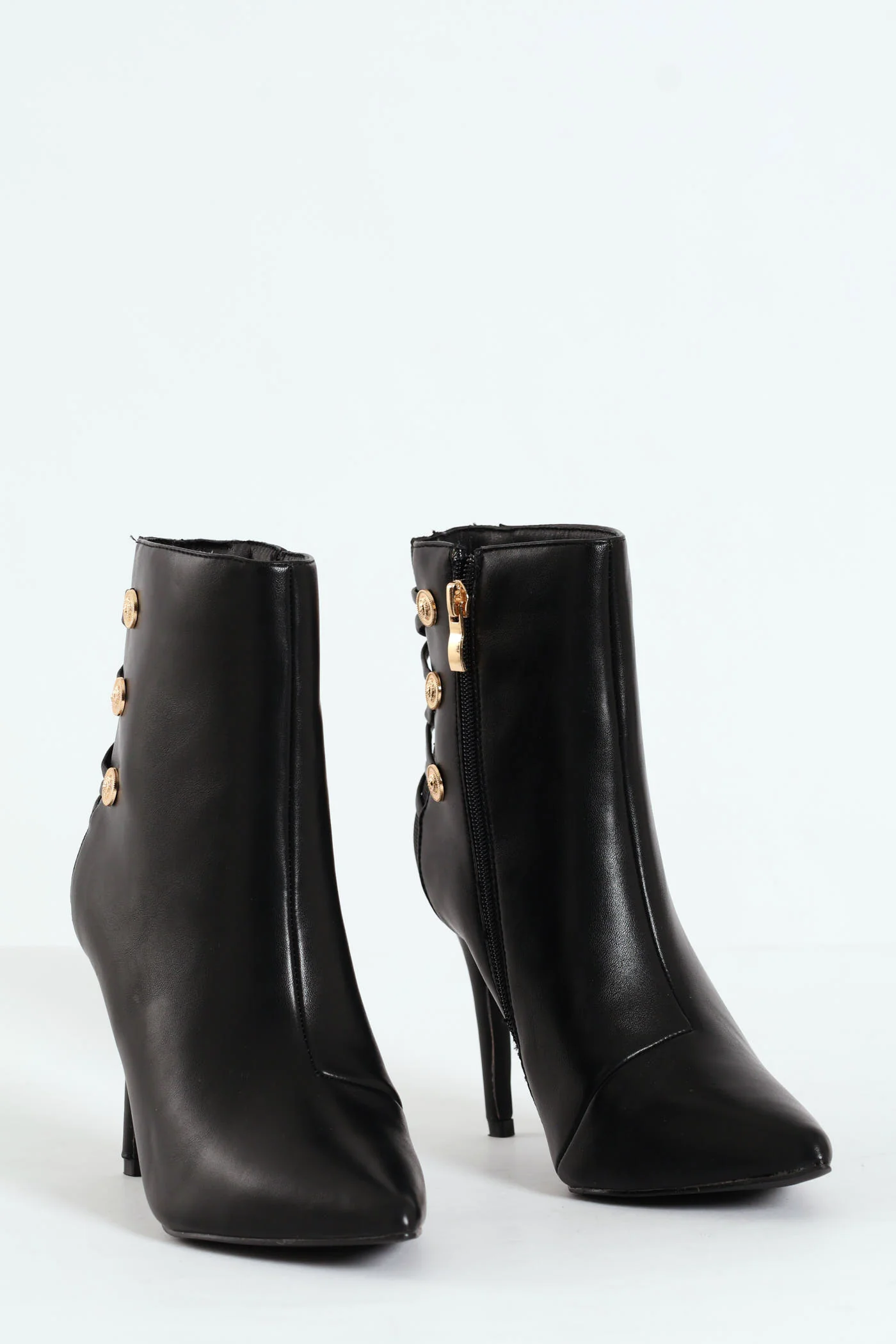 Heeled Ankle Pointy Stud Randing Boot - Black - Image 3