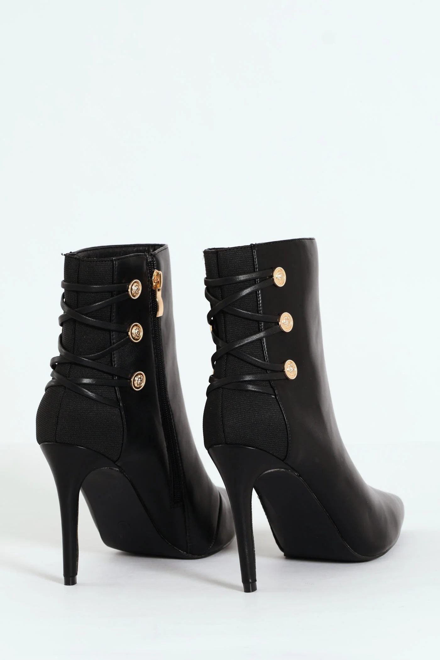 Heeled Ankle Pointy Stud Randing Boot - Black - Image 4