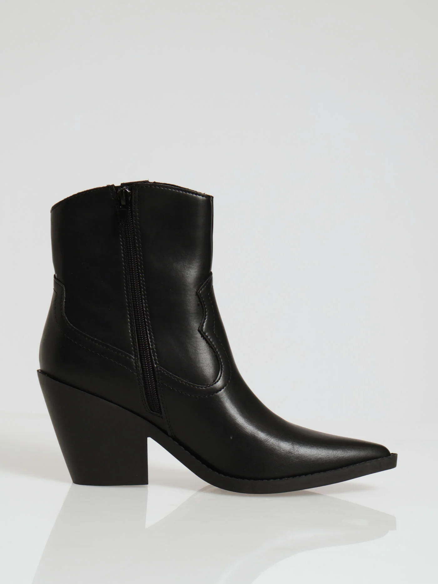 Heeled Ankle Pointy Western Boot - Black - Image 2