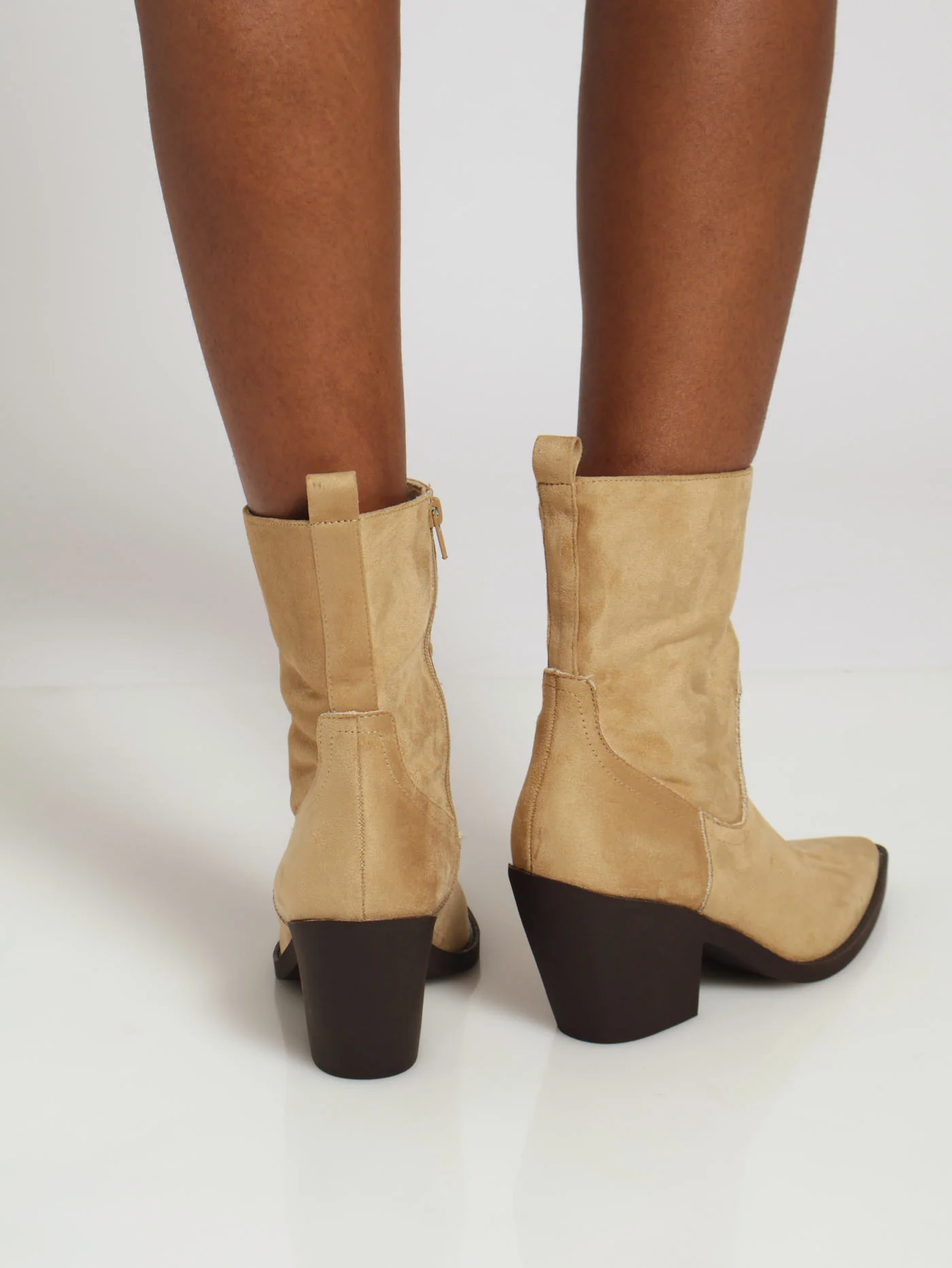 Heeled Ankle Pointy Western Boot - Camel - Image 3