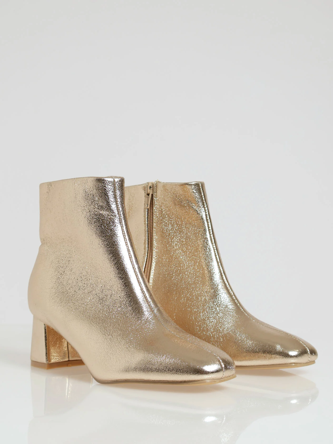 Heeled Ankle Square Toe Metallic Boot - Gold