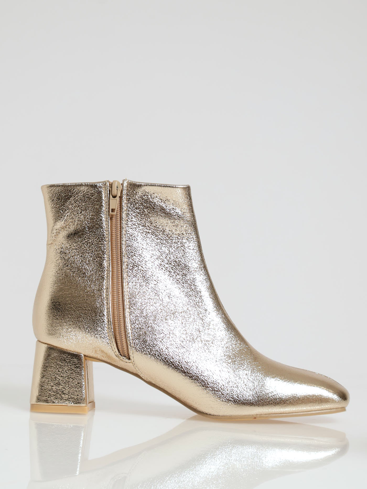 Heeled Ankle Square Toe Metallic Boot - Gold - Image 2
