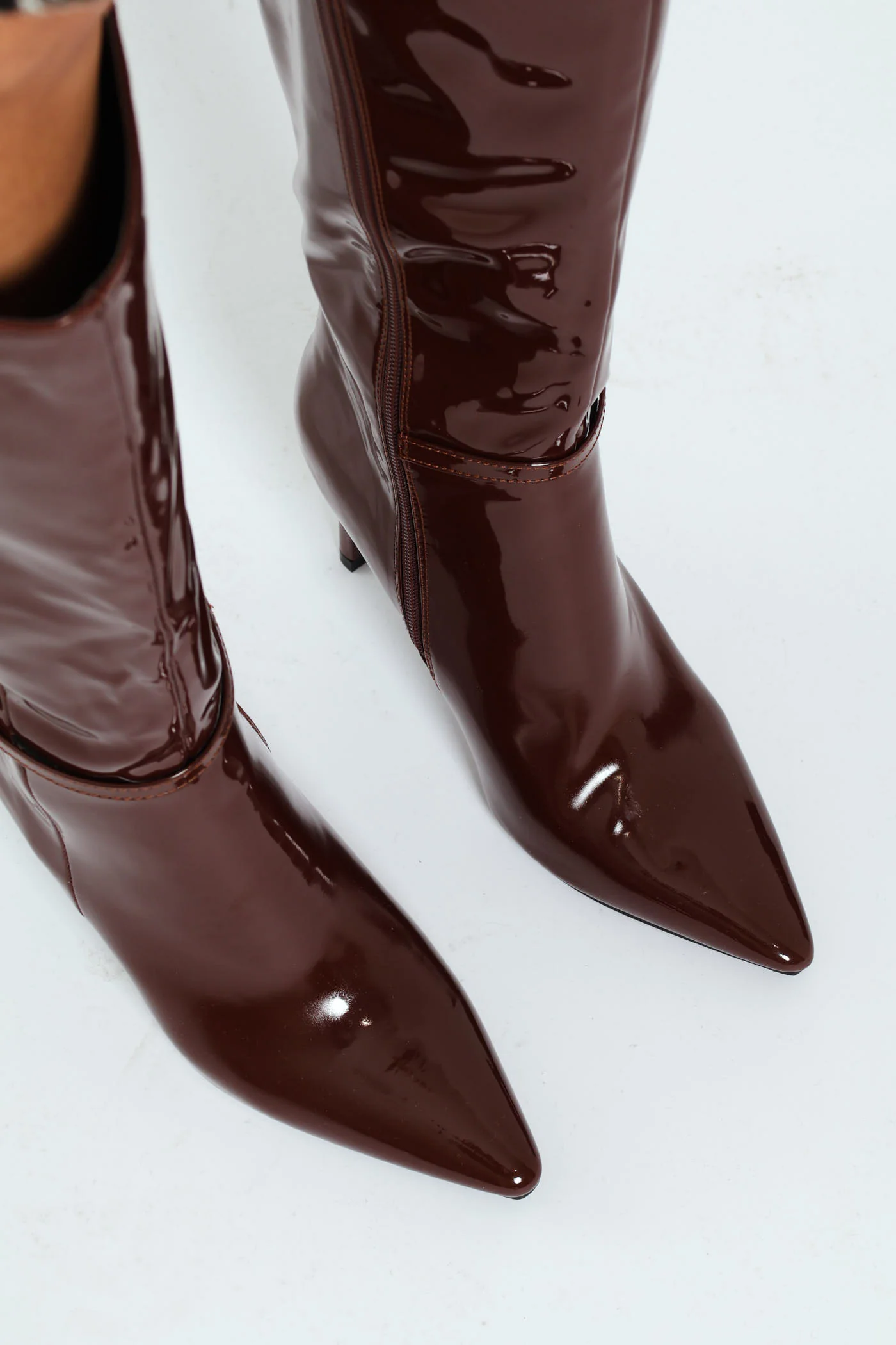 Heeled Knee Hi Patent Buckle Boot - Chocolate - Image 2