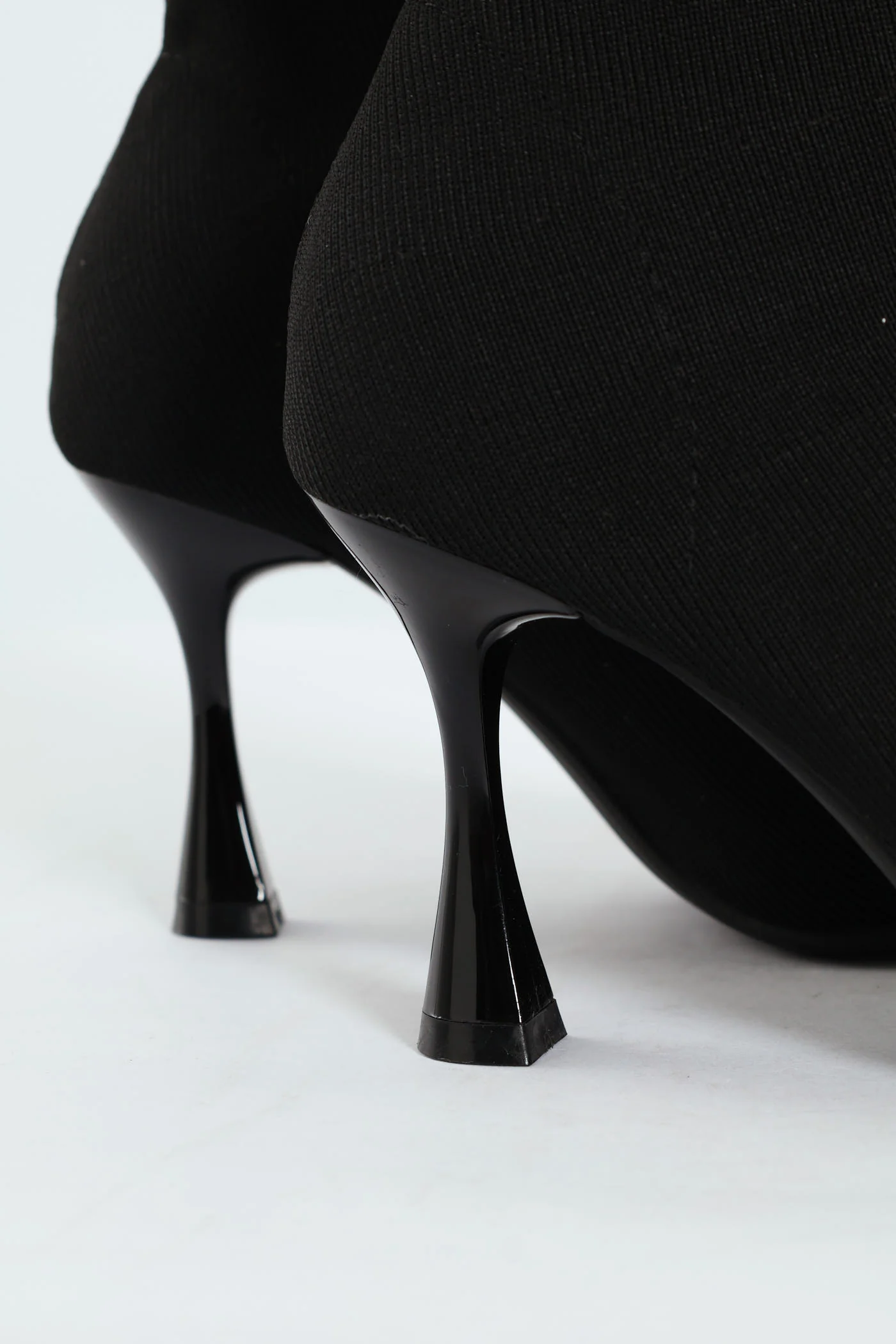 Heeled Mid Calf Pointy Sock Boot with Gold Toe Detail - Black - Image 5