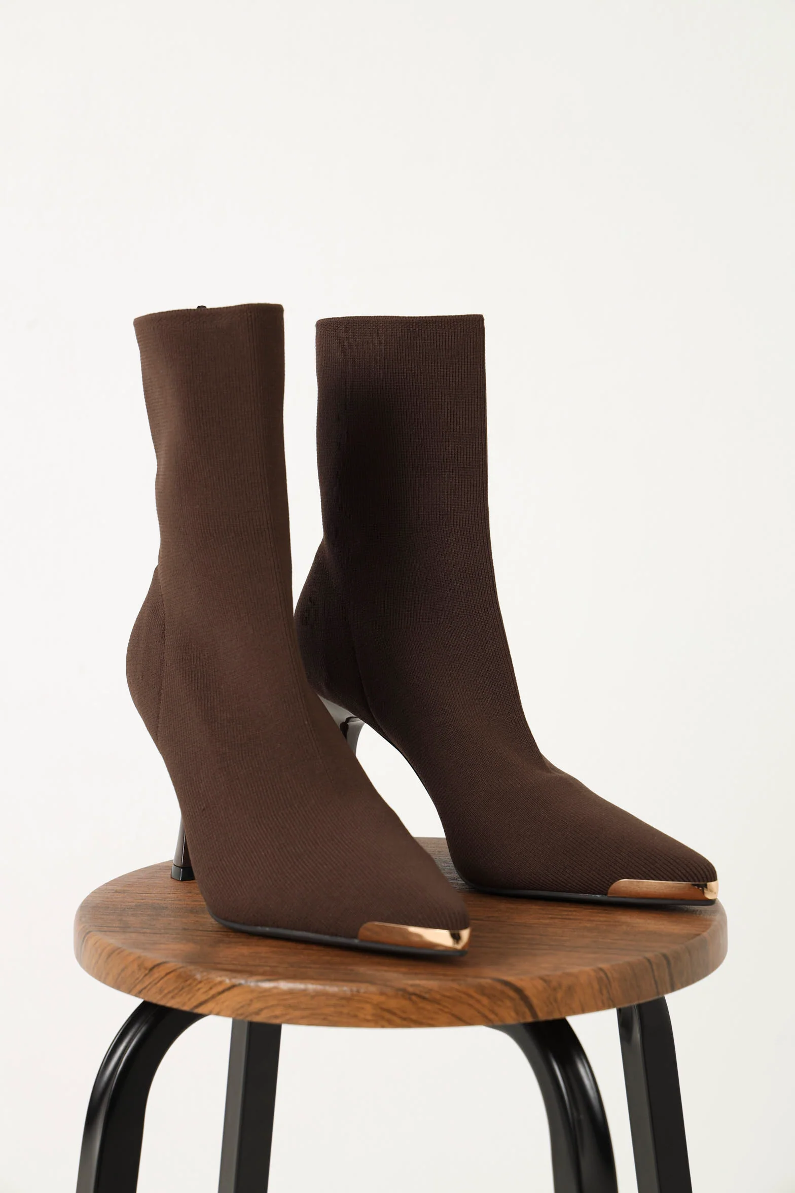 Heeled Mid Calf Pointy Sock Boot  - Chocolate - Image 3