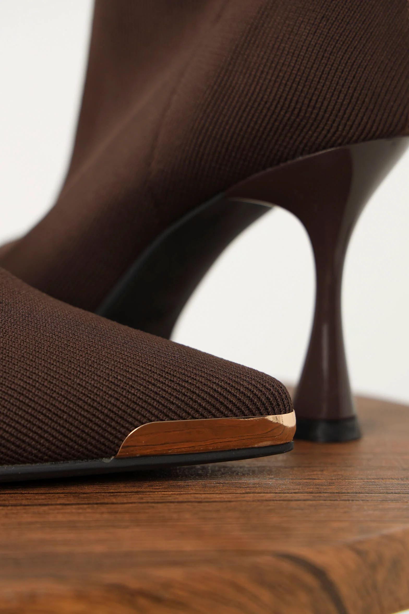 Heeled Mid Calf Pointy Sock Boot  - Chocolate - Image 4