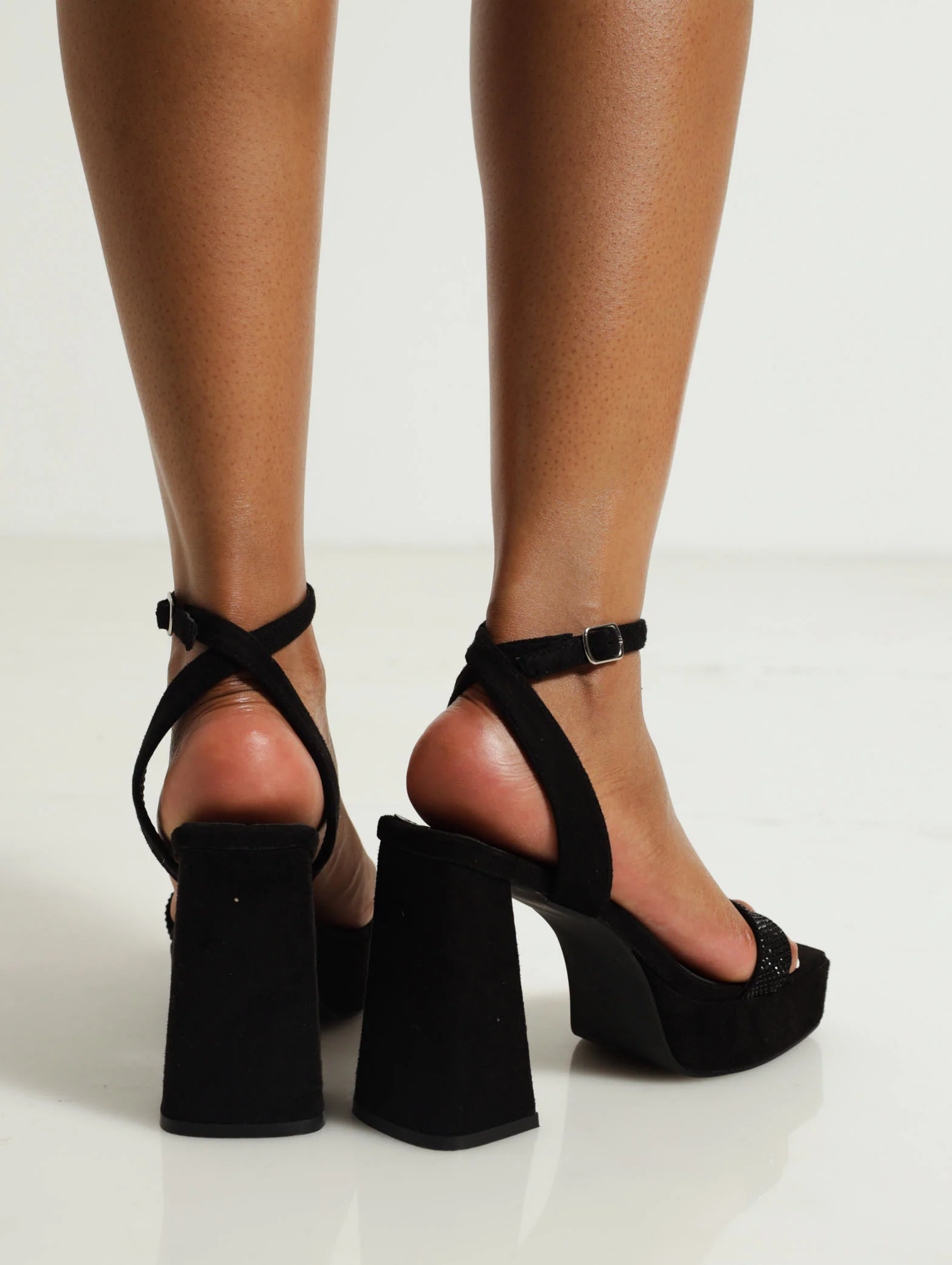 Hi Block Platform Heel With Diamante Covered Strap - Image 3