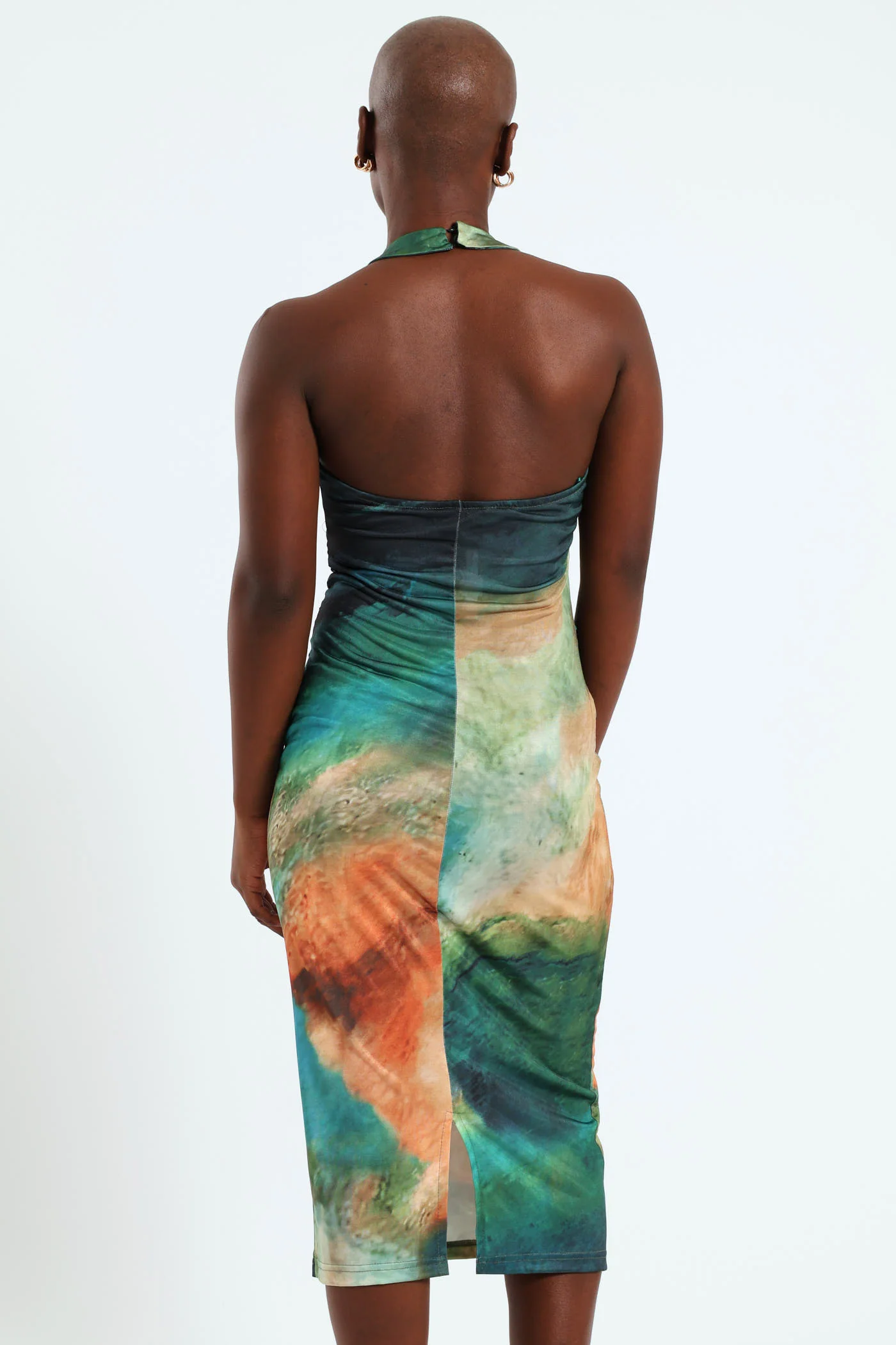 Hi Neck Gauged Midi Dress - Multi - Image 4