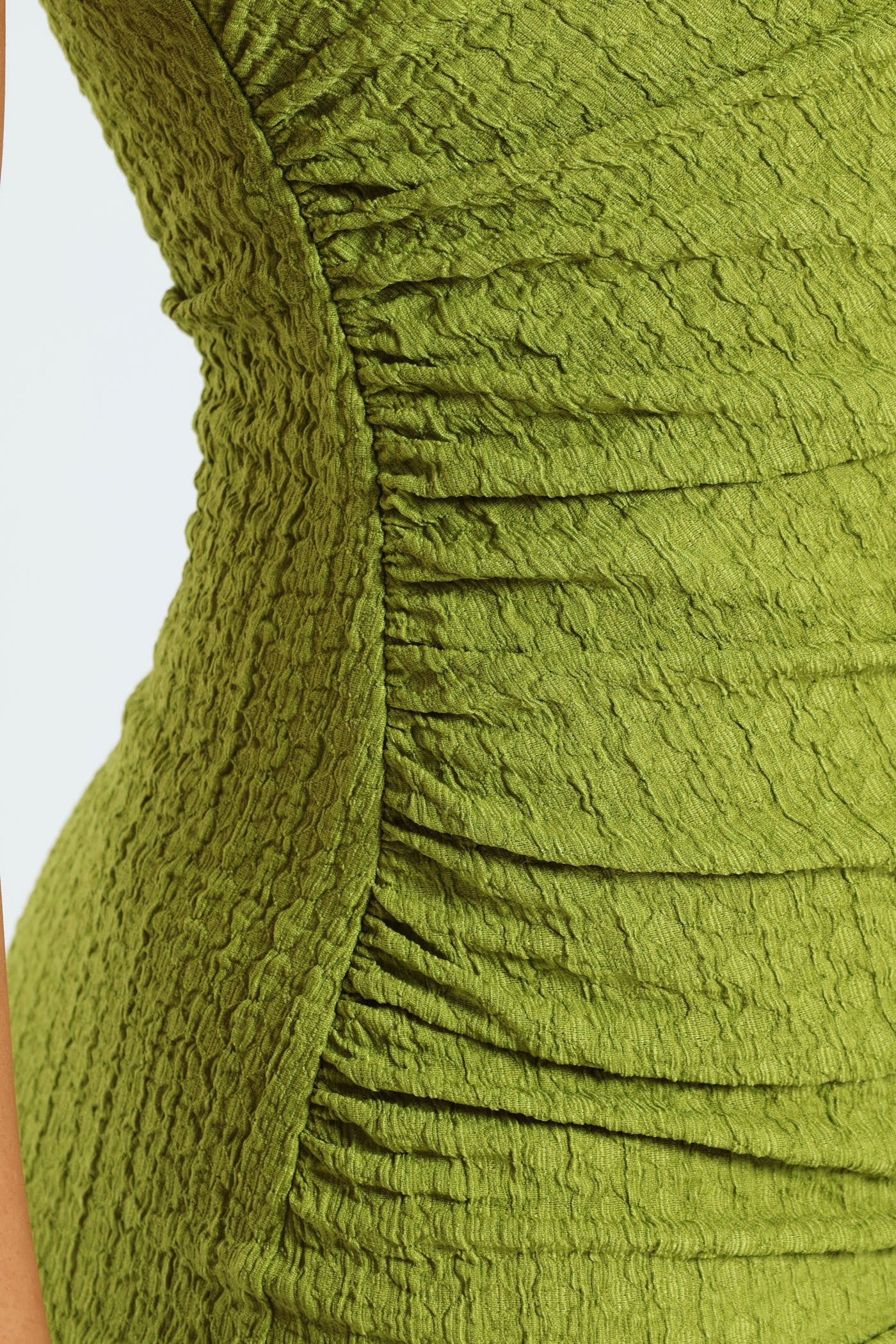 High Neck Left Side Wearing Gauged Bodycon Dress - Chartreuse - Image 2