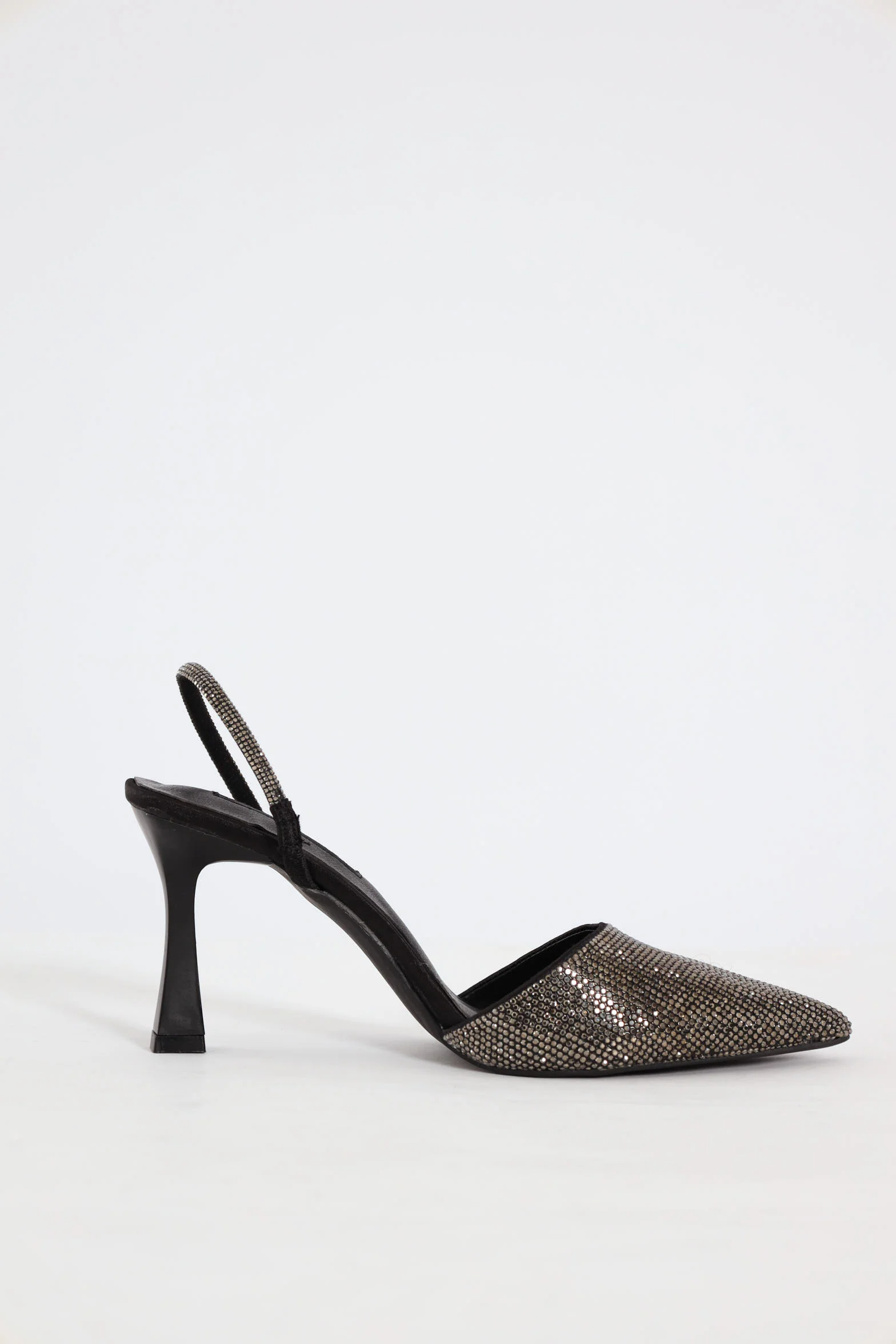Hi Shape Full Diamante Pointy Slingback Court Heel - Gunmetal - Image 5