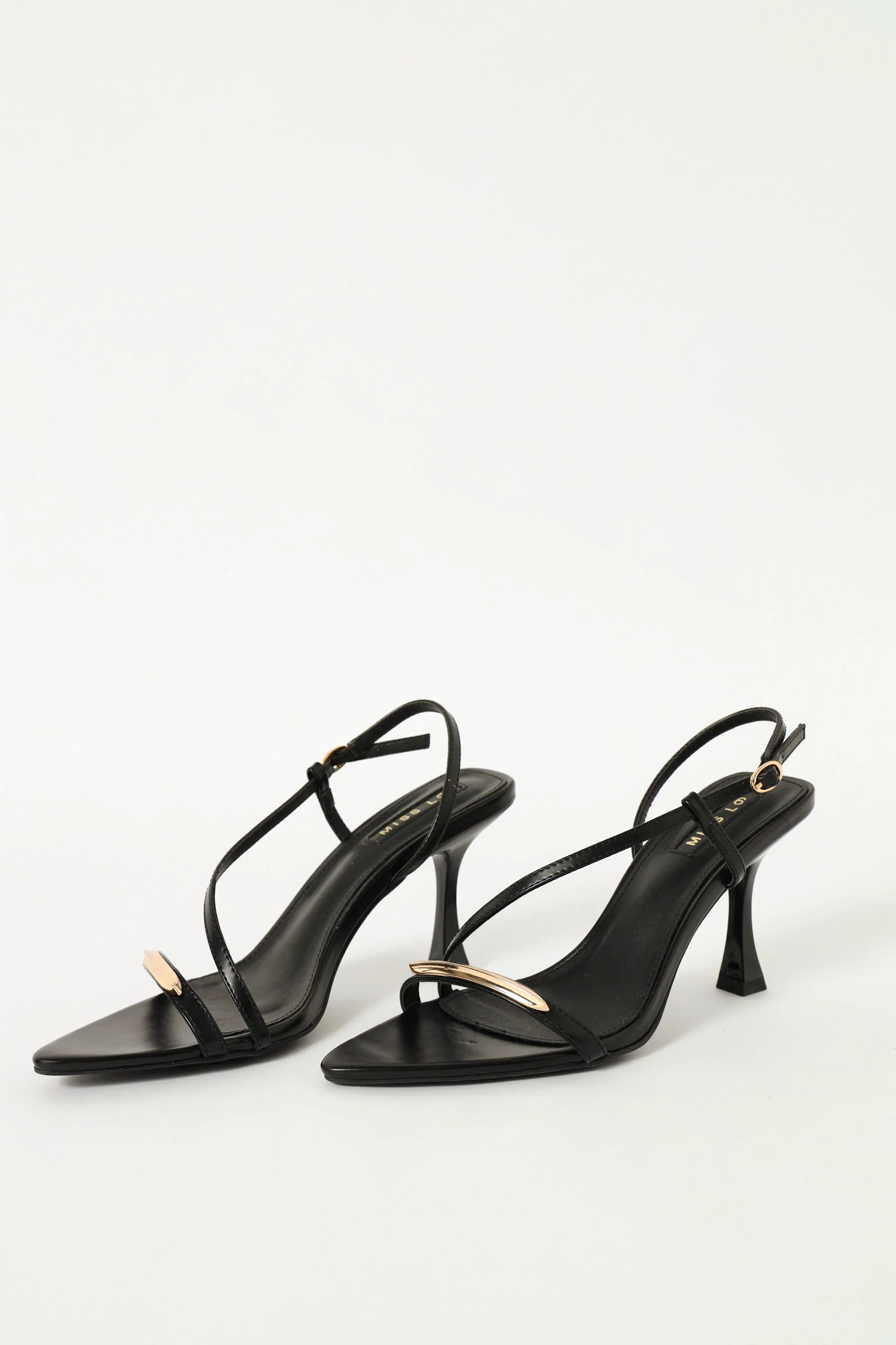 Hi Shaped Asymmetrical Strappy Heel Sandal - Black